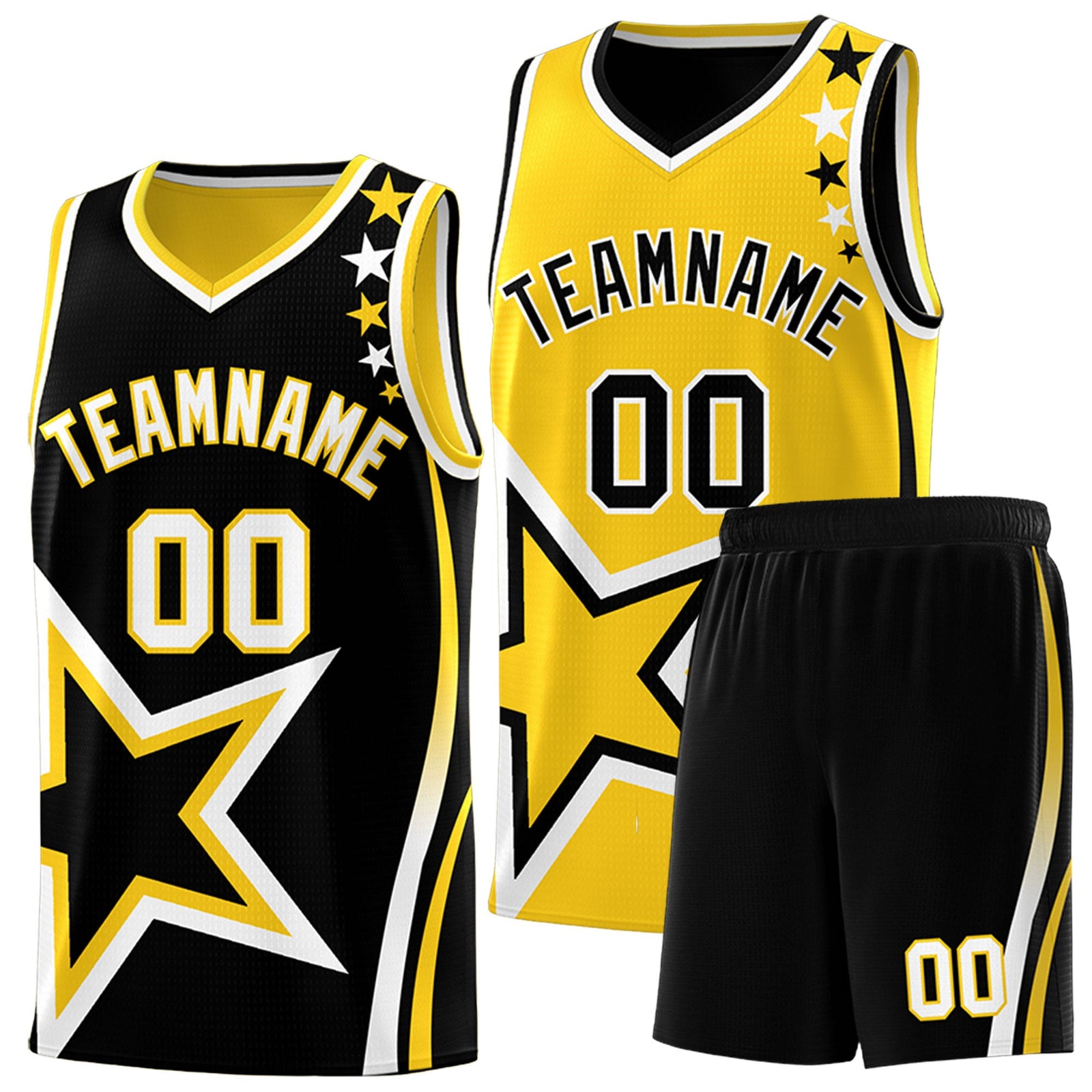 Custom Black Gold White Star Series Reversible Sets Basketball Jersey| KXKSHOP