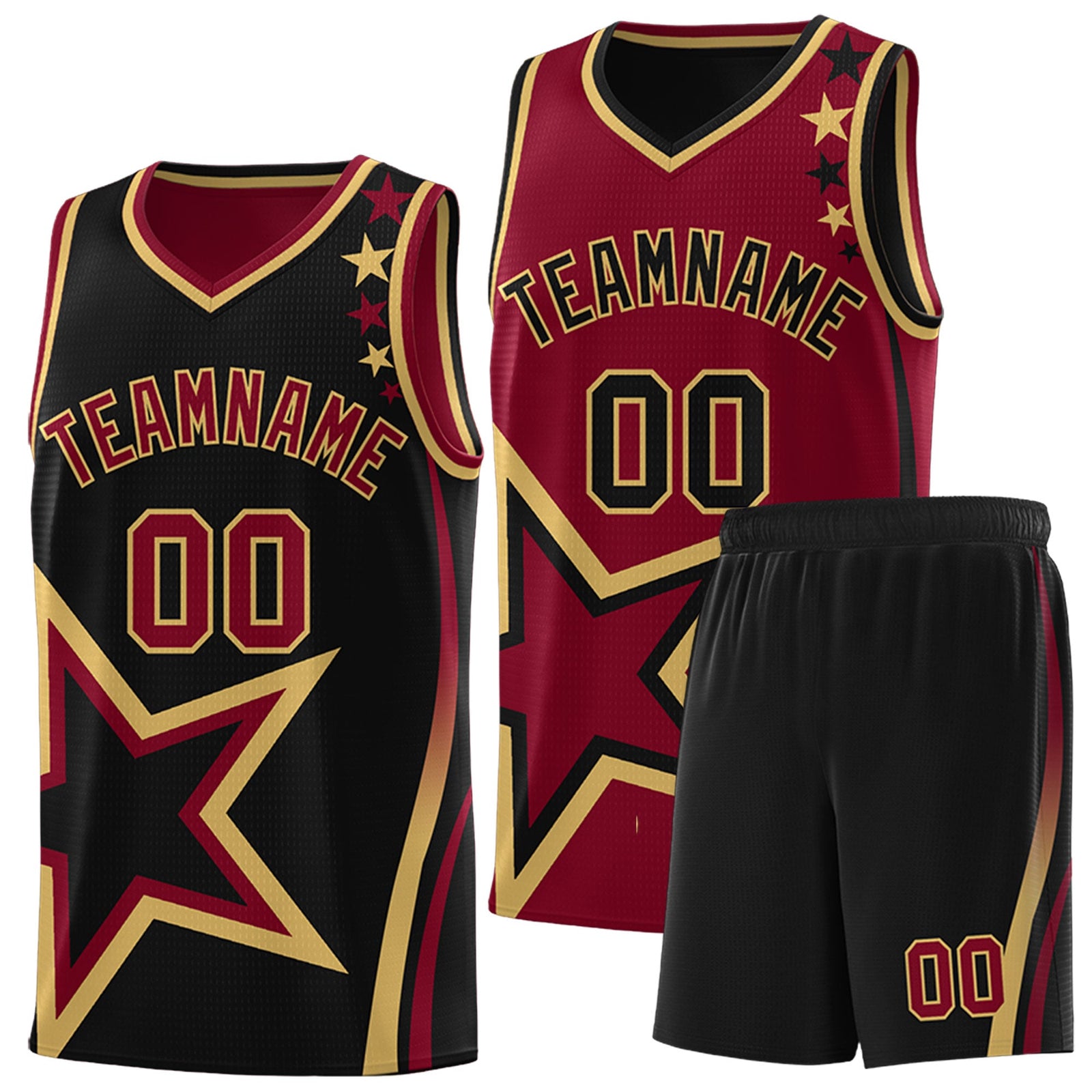 Custom Black Crimson Old Gold Star Series Reversible Sets Basketball Jersey| KXKSHOP