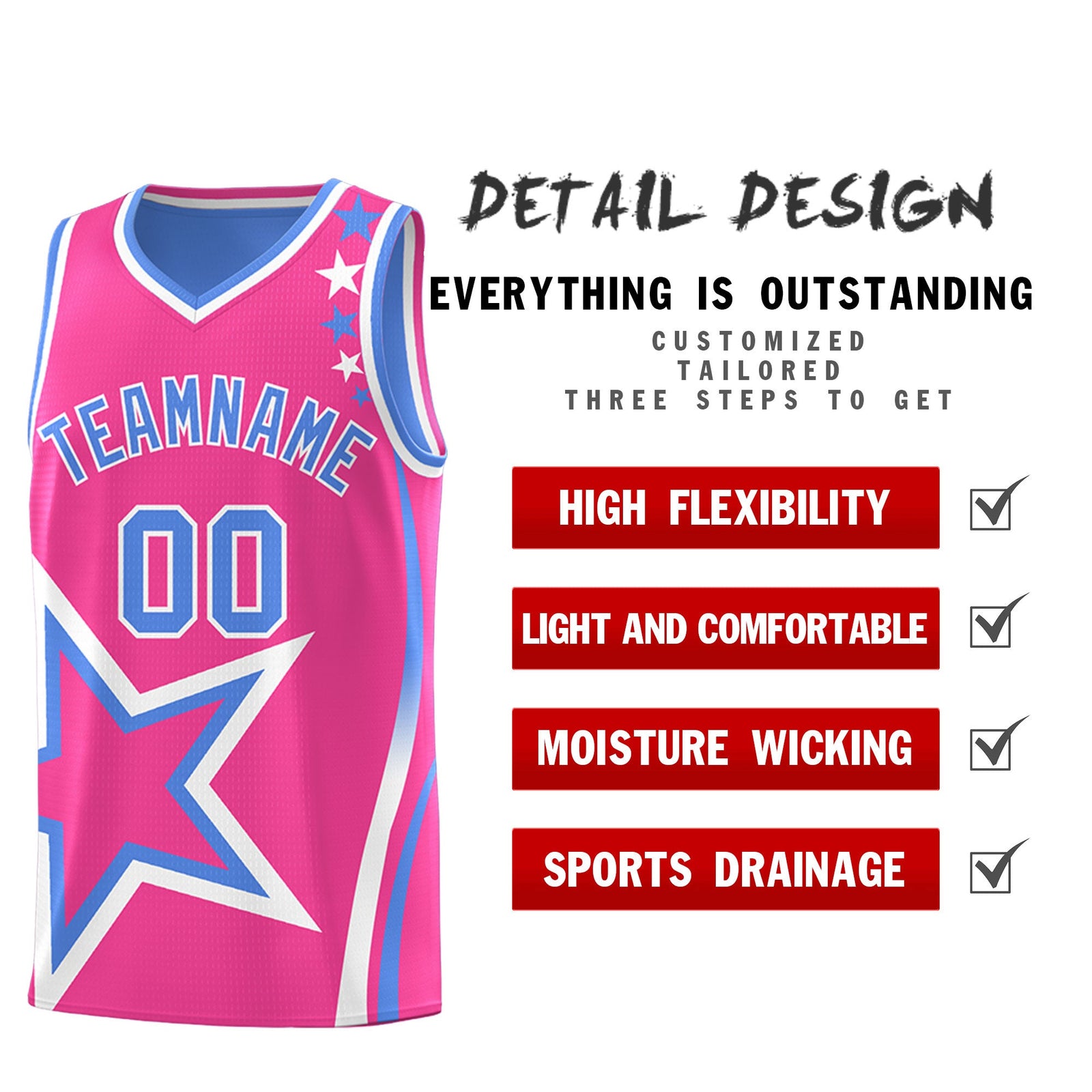 Custom Light Blue Pink White Star Series Reversible Sets Basketball Jersey| KXKSHOP
