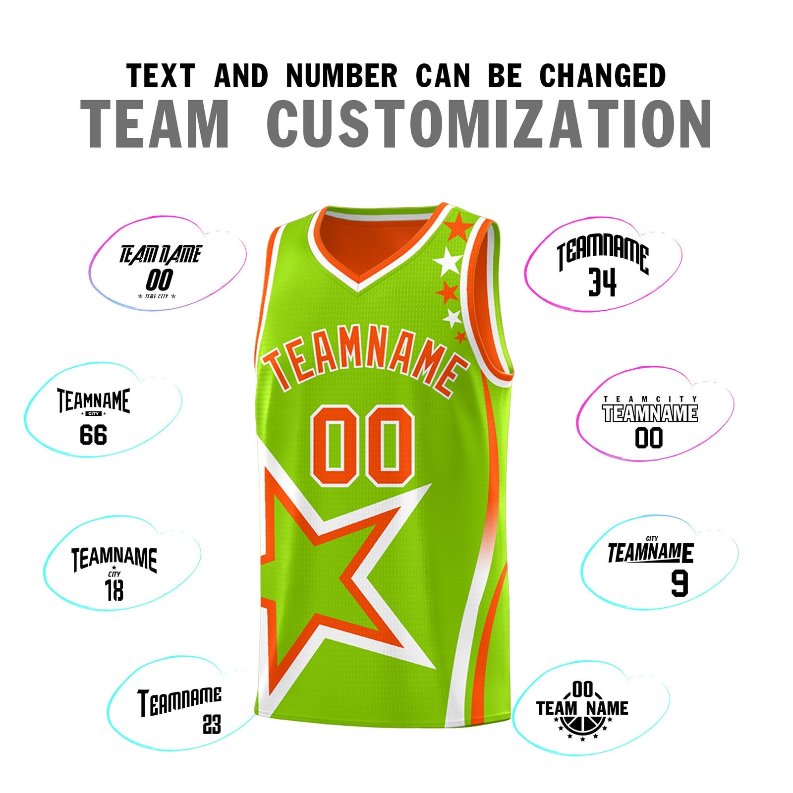 Custom Orange Neon Green White Star Series Reversible Sets Basketball Jersey| KXKSHOP