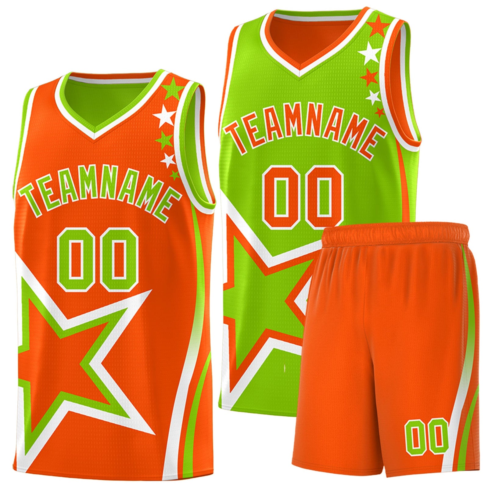 Custom Orange Neon Green White Star Series Reversible Sets Basketball Jersey| KXKSHOP