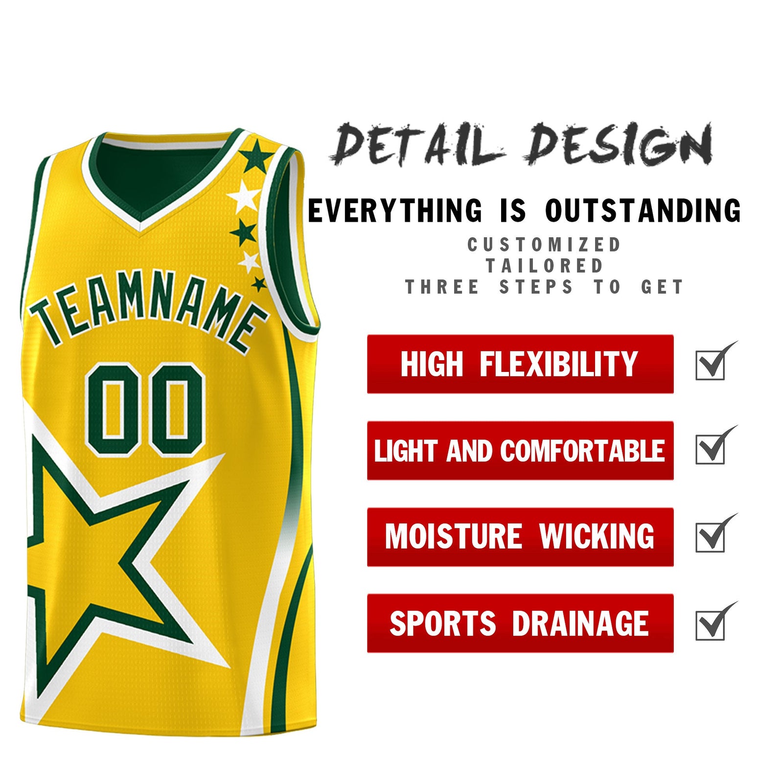 Custom Green Gold White Star Series Reversible Sets Basketball Jersey| KXKSHOP