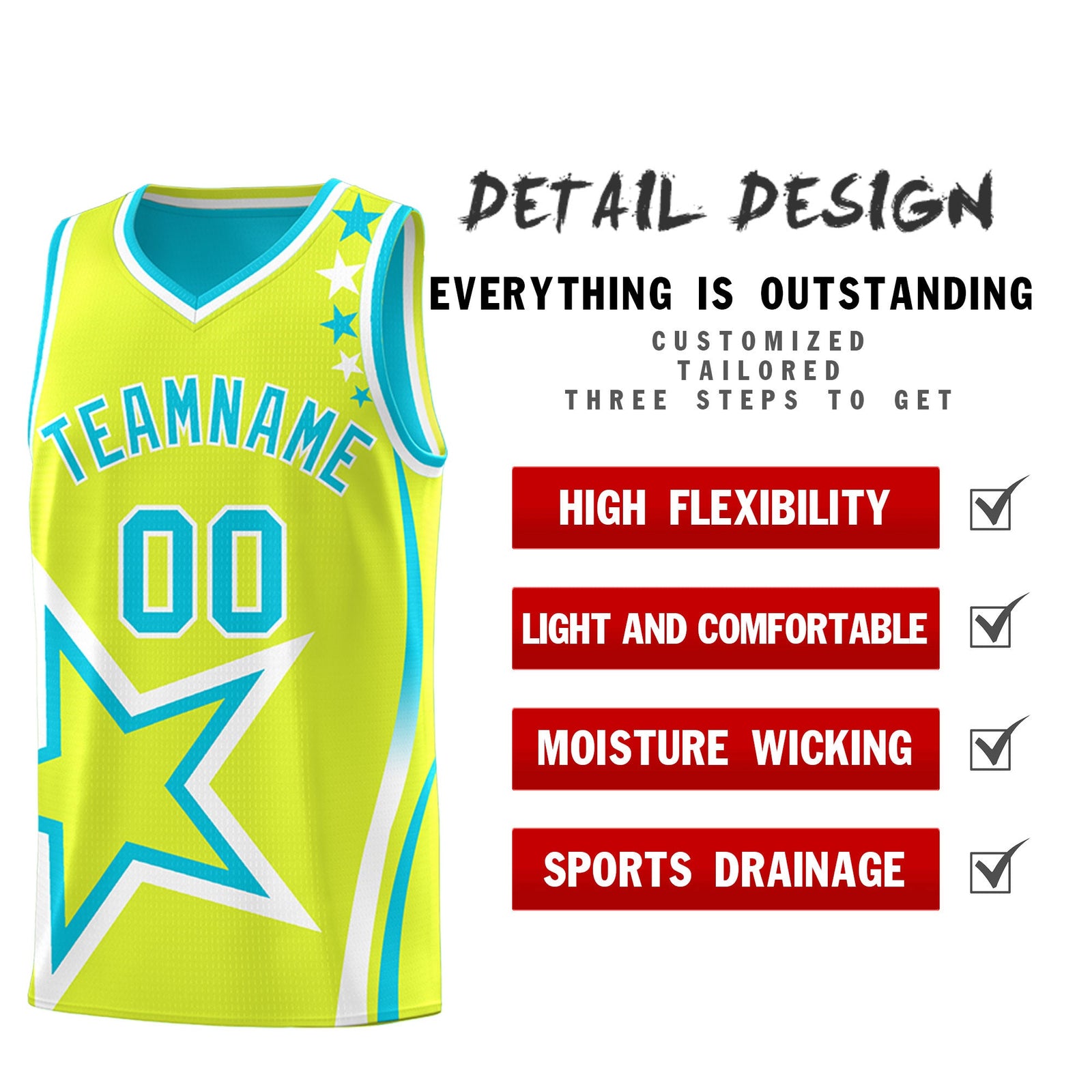 Custom Sky Blue Fluorescent Green White Star Series Reversible Sets Basketball Jersey| KXKSHOP