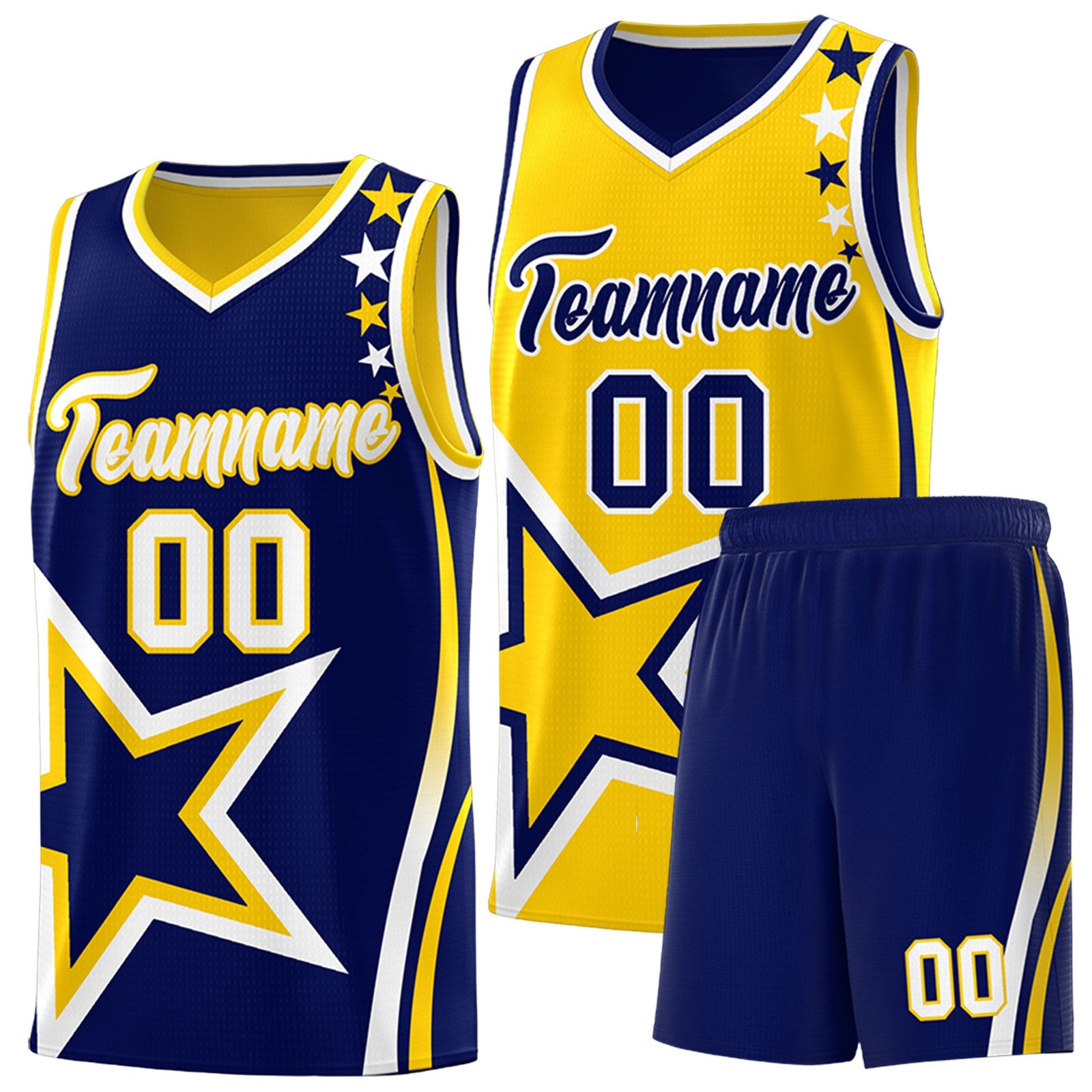 Custom Navy Gold White Star Series Reversible Sets Basketball Jersey| KXKSHOP