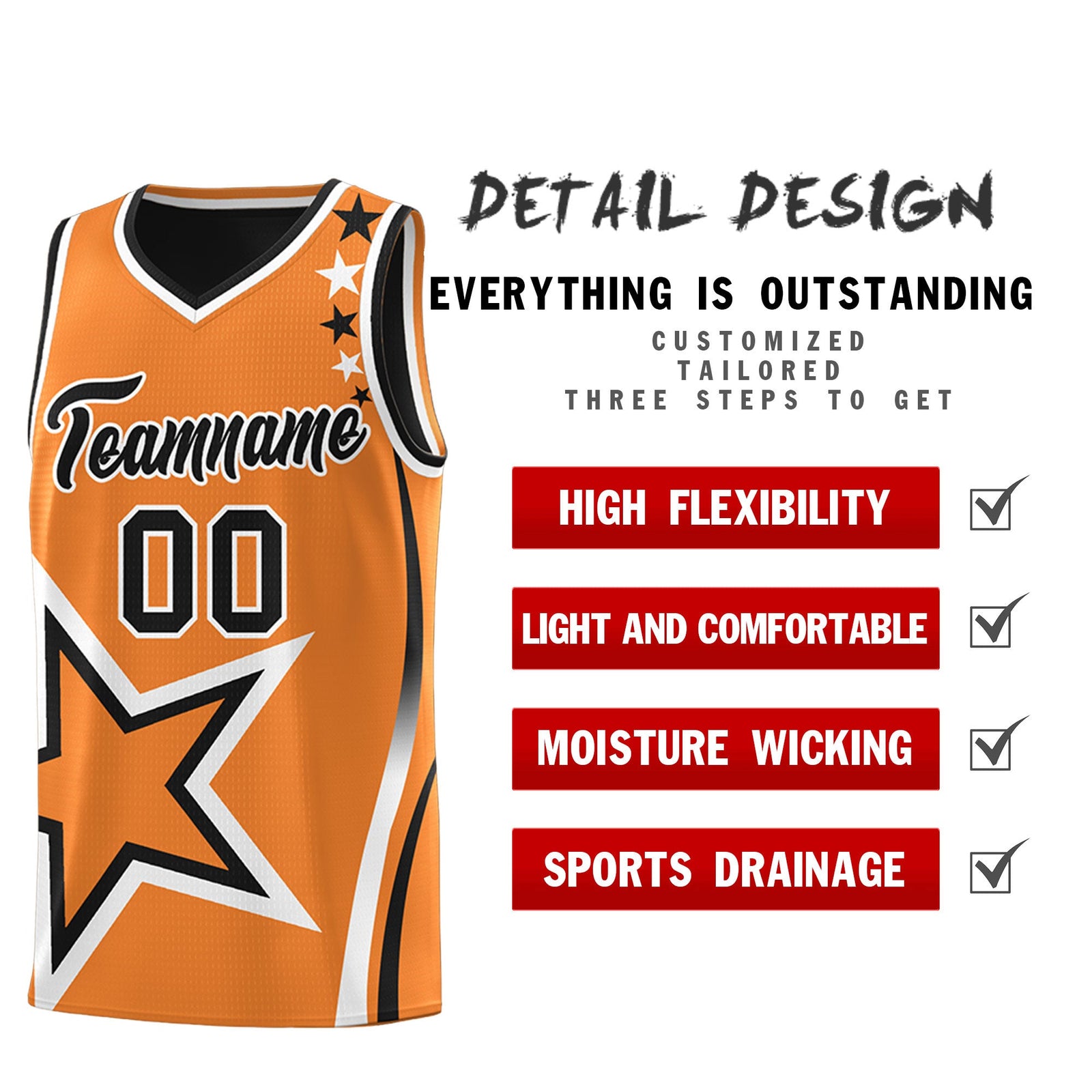 Custom Black Gold Orange White Star Series Reversible Sets Basketball Jersey| KXKSHOP