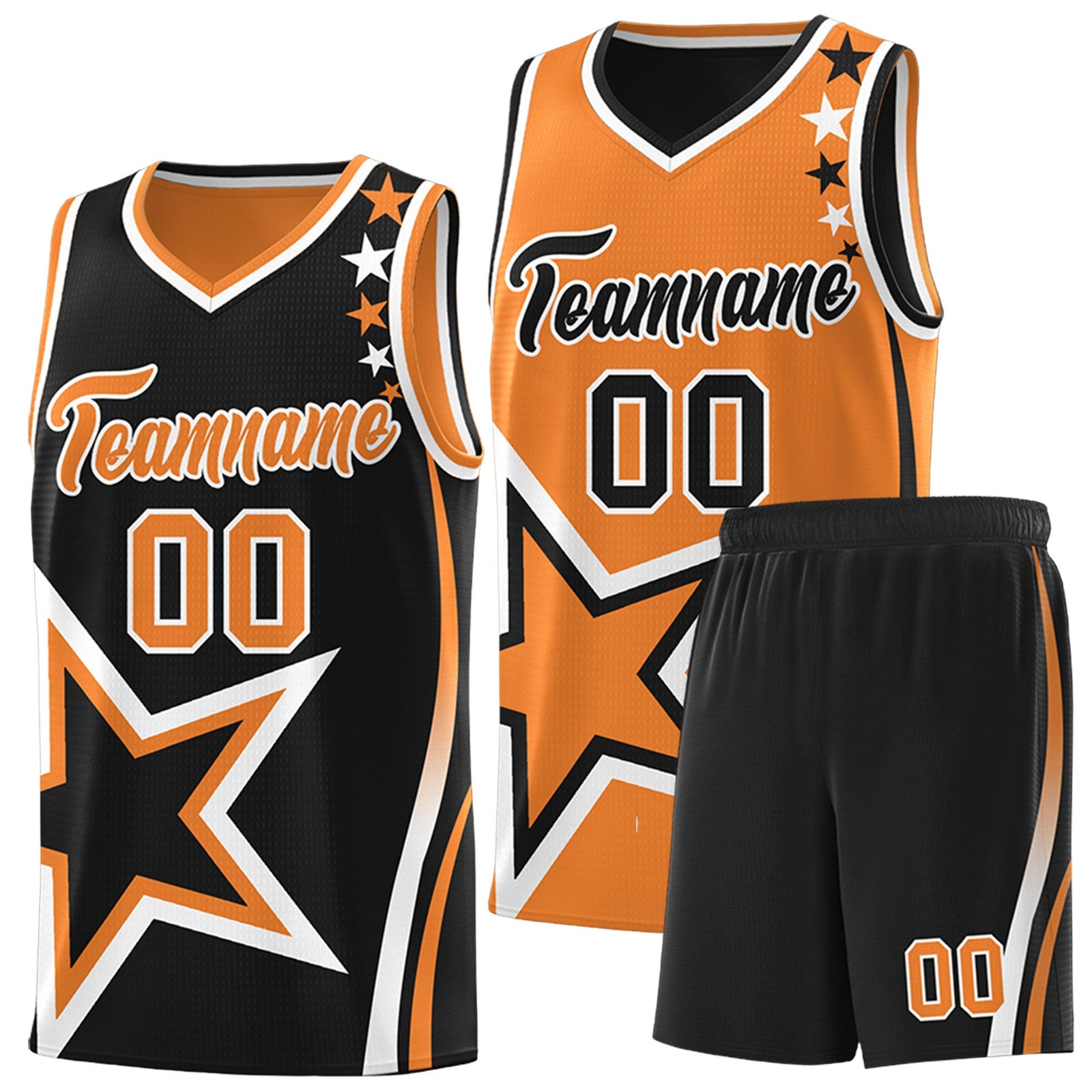 Custom Black Gold Orange White Star Series Reversible Sets Basketball Jersey| KXKSHOP