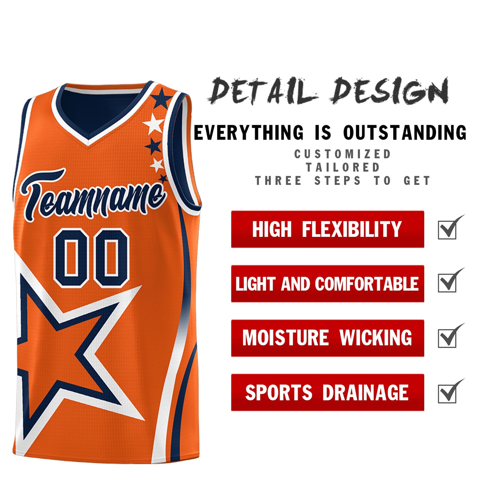 Custom Navy Orange White Star Series Reversible Sets Basketball Jersey| KXKSHOP