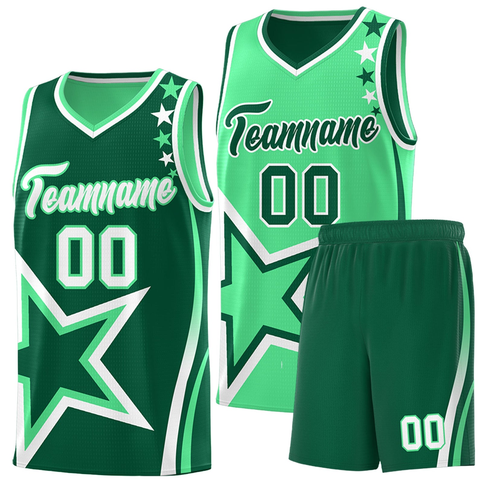Custom Kelly Green Green White Star Series Reversible Sets Basketball Jersey| KXKSHOP