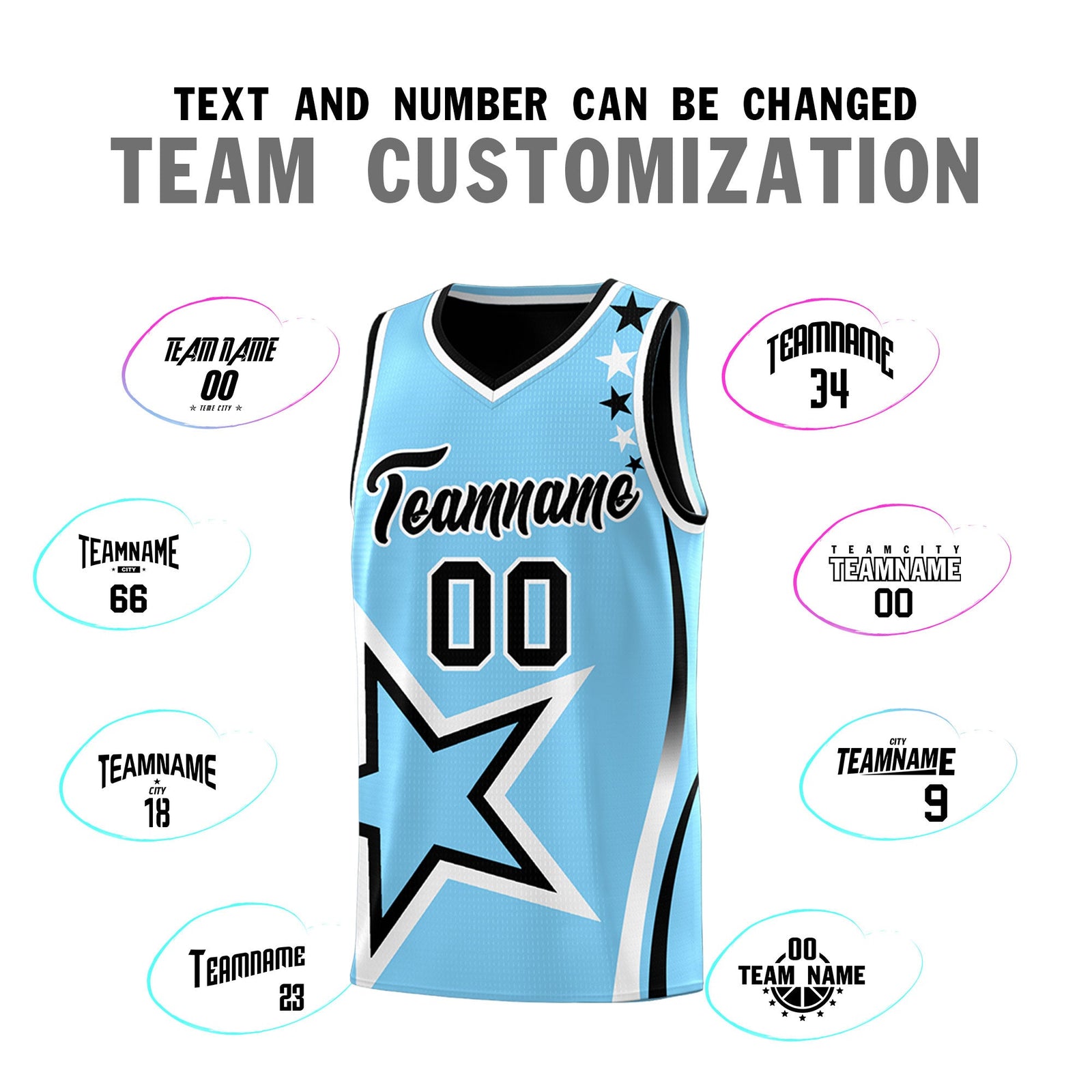 Custom Black Light Blue White Star Series Reversible Sets Basketball Jersey| KXKSHOP