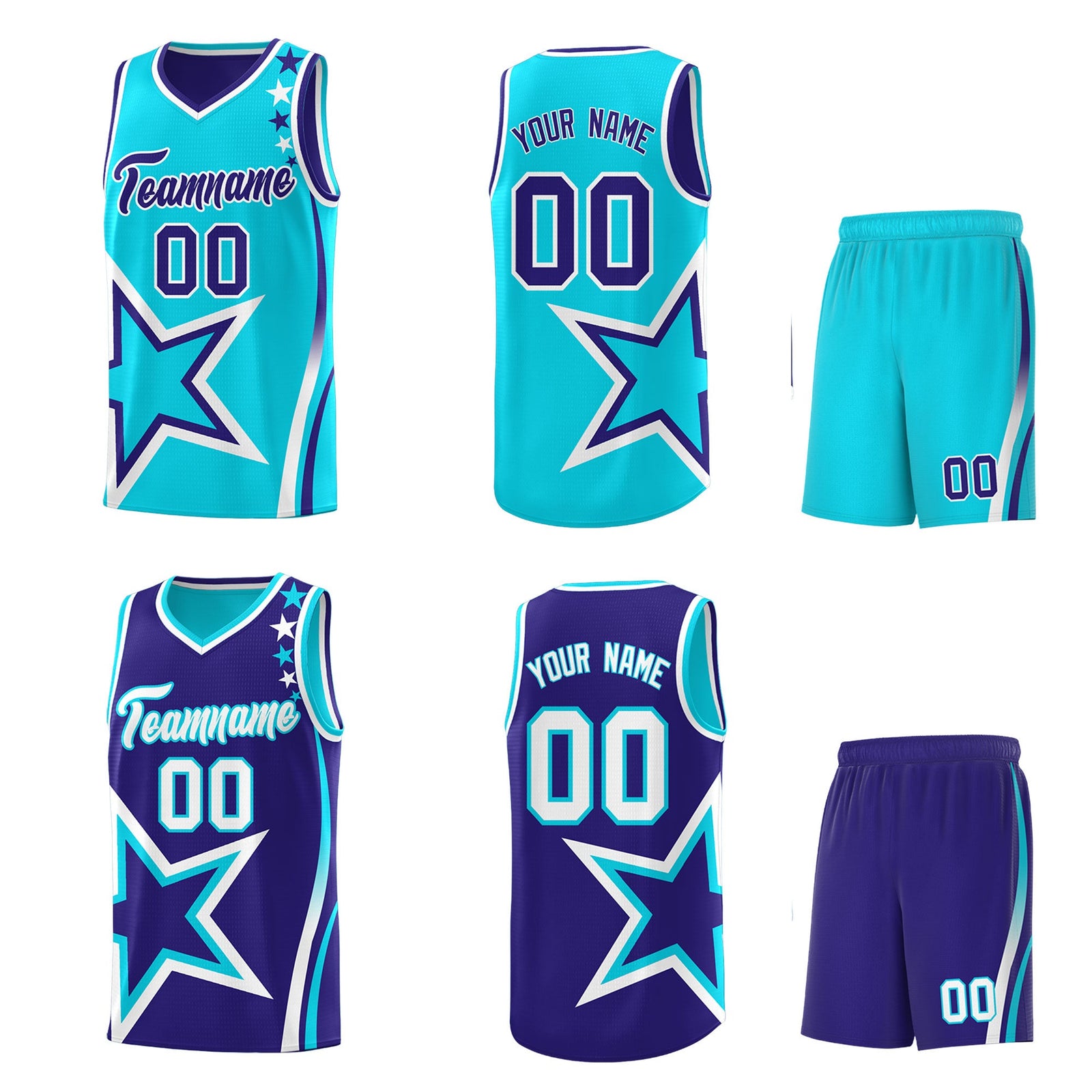 Custom Royal Sky Blue White Star Series Reversible Sets Basketball Jersey| KXKSHOP