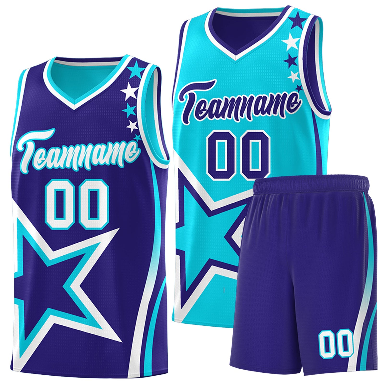 Custom Royal Sky Blue White Star Series Reversible Sets Basketball Jersey| KXKSHOP