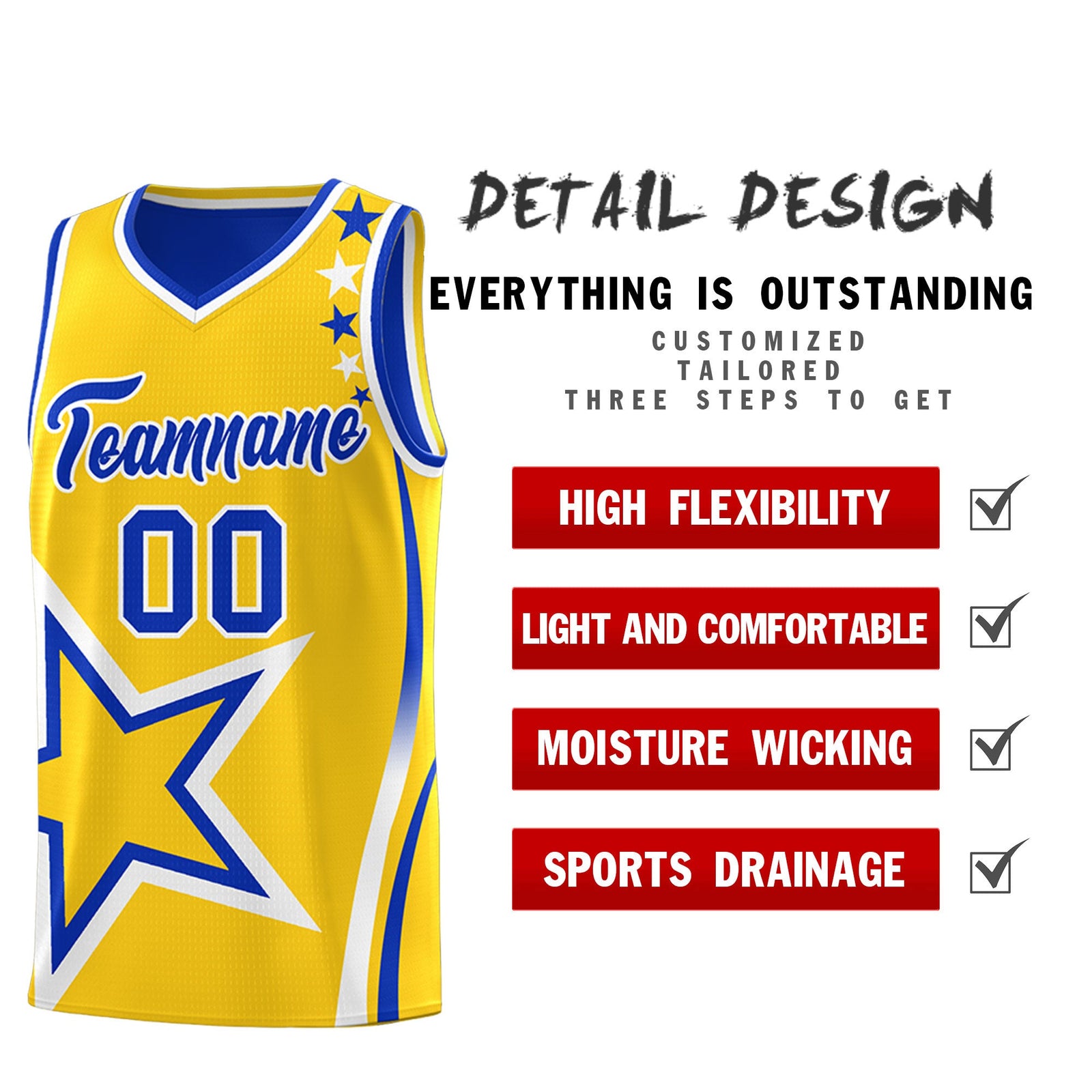 Custom Royal Blue Gold White Star Series Reversible Sets Basketball Jersey| KXKSHOP