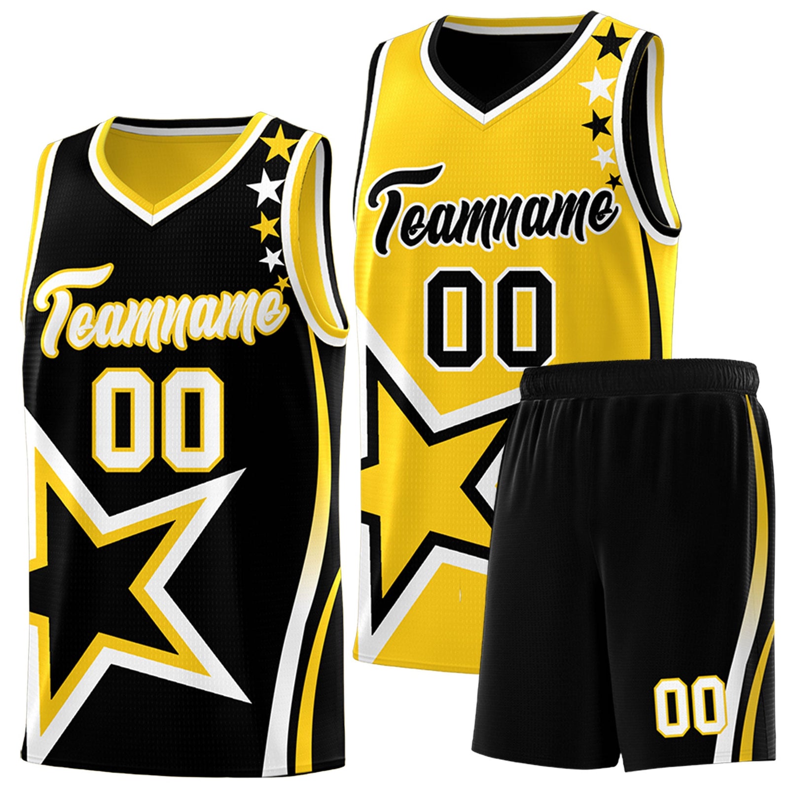 Custom Black Gold White Star Series Reversible Sets Basketball Jersey| KXKSHOP