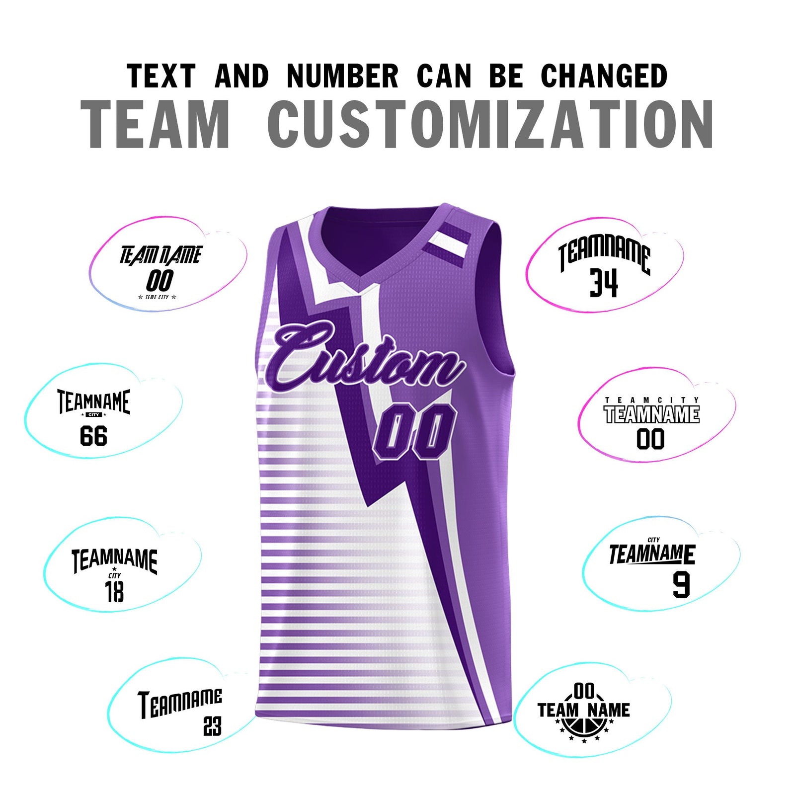 Custom Purple Light Purple White Gradient Stripes Lightning Pattern Reversible Sets Basketball Jersey| KXKSHOP