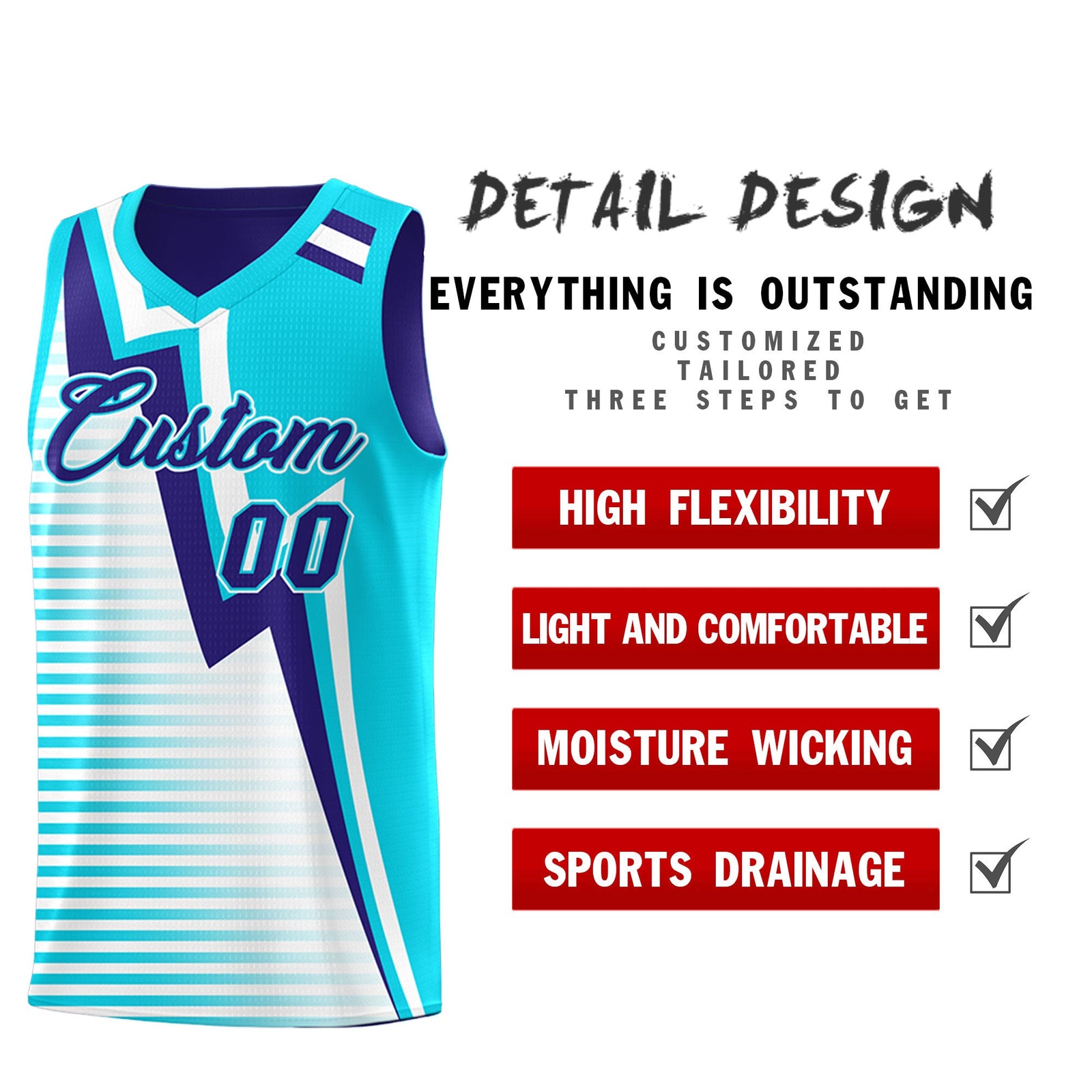 Custom Sky Blue Royal White Gradient Stripes Lightning Pattern Reversible Sets Basketball Jersey| KXKSHOP