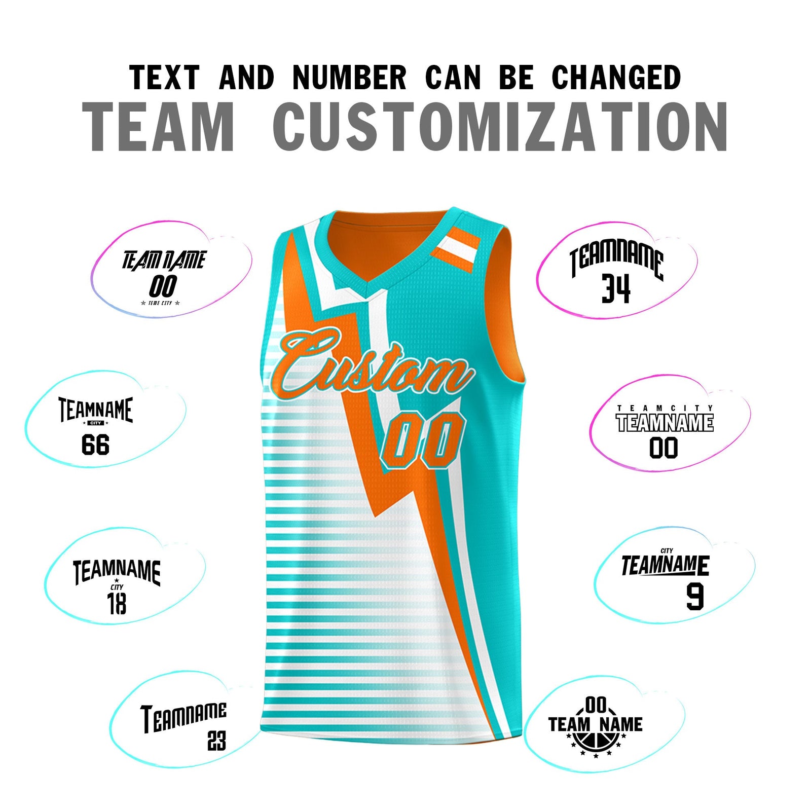 Custom Orange Aqua White Gradient Stripes Lightning Pattern Reversible Sets Basketball Jersey| KXKSHOP