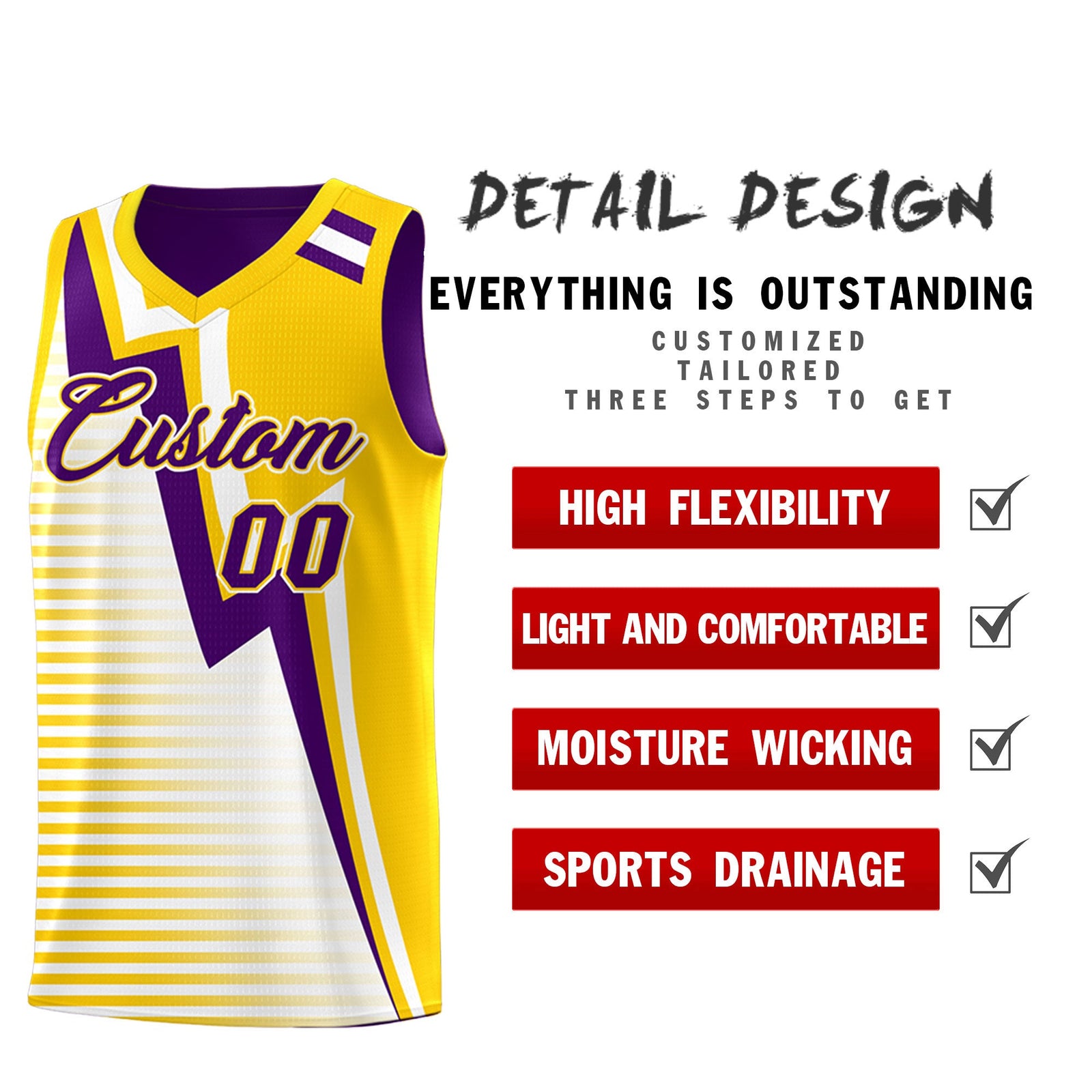 Custom Purple Gold White Gradient Stripes Lightning Pattern Reversible Sets Basketball Jersey| KXKSHOP