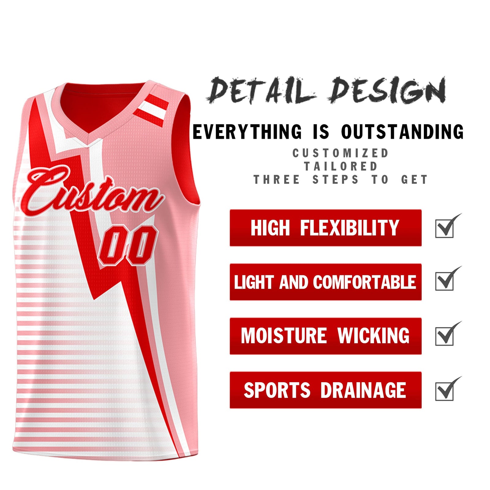 Custom Light Red Light Pink White Gradient Stripes Lightning Pattern Reversible Sets Basketball Jersey| KXKSHOP