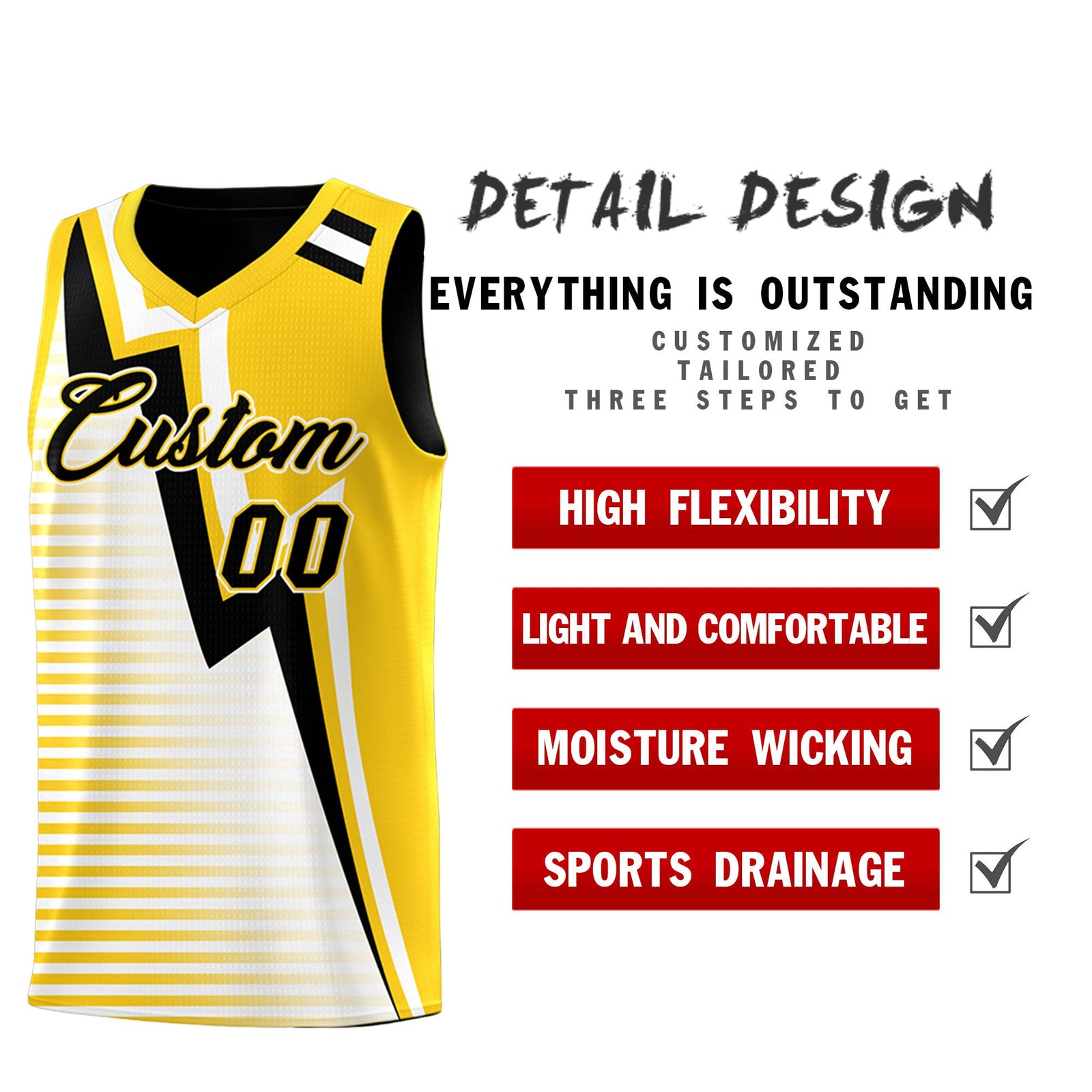 Custom Black Gold White Gradient Stripes Lightning Pattern Reversible Sets Basketball Jersey| KXKSHOP