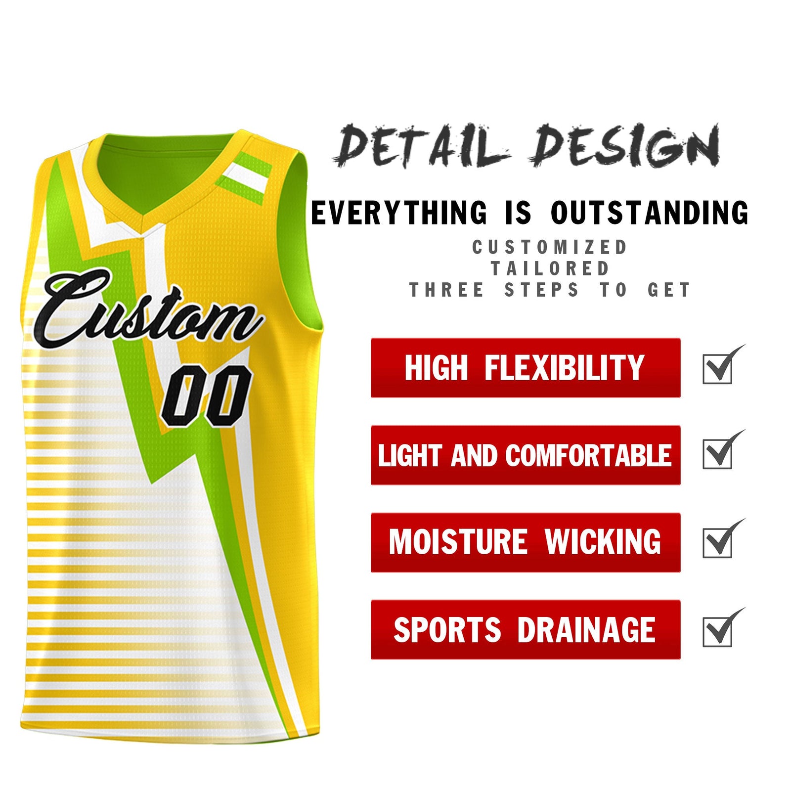 Custom Neon Green Gold White Gradient Stripes Lightning Pattern Reversible Sets Basketball Jersey| KXKSHOP