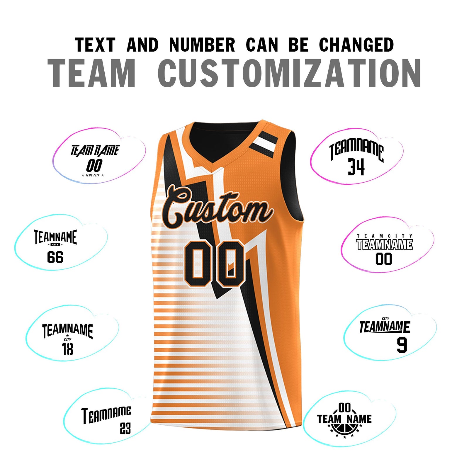 Custom Black Gold Orange White Gradient Stripes Lightning Pattern Reversible Sets Basketball Jersey| KXKSHOP