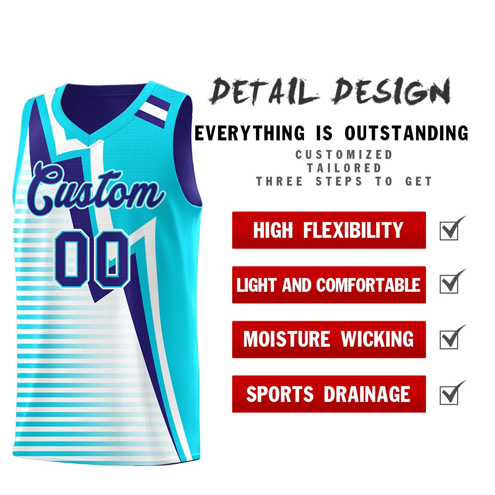 Custom Sky Blue Royal White Gradient Stripes Lightning Pattern Reversible Sets Basketball Jersey| KXKSHOP