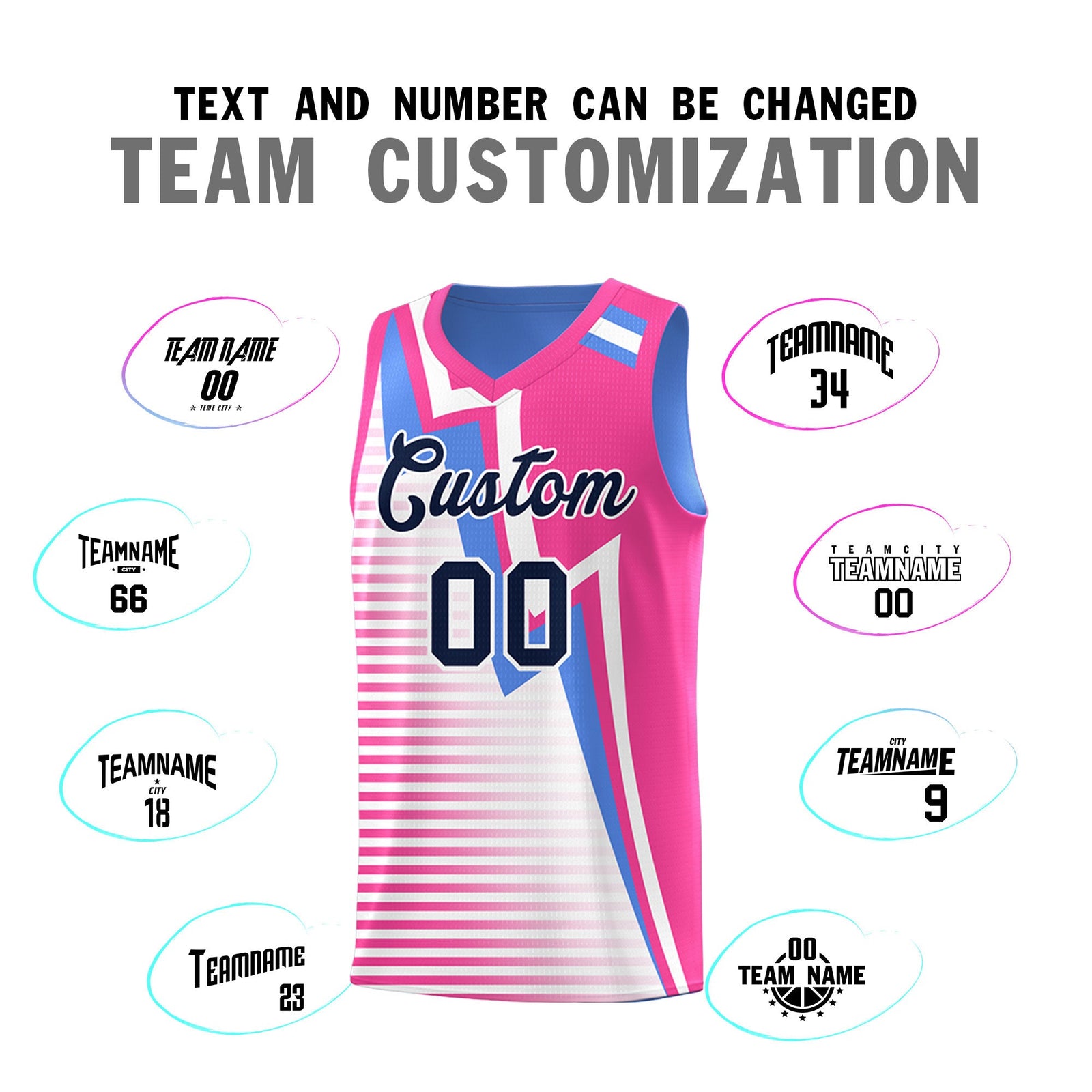Custom Powder Blue Pink White Gradient Stripes Lightning Pattern Reversible Sets Basketball Jersey| KXKSHOP