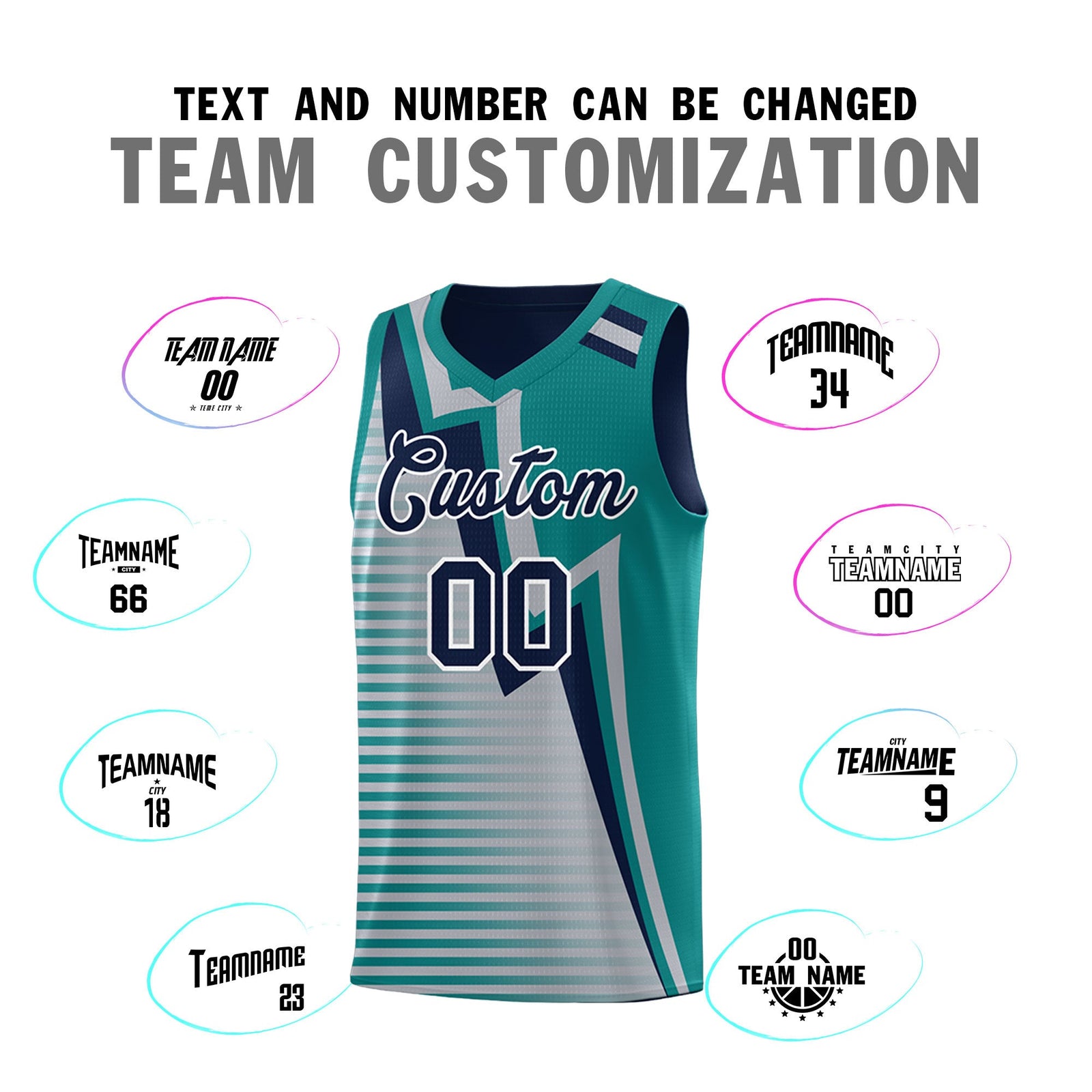 Custom Navy Teal Gray Gradient Stripes Lightning Pattern Reversible Sets Basketball Jersey| KXKSHOP