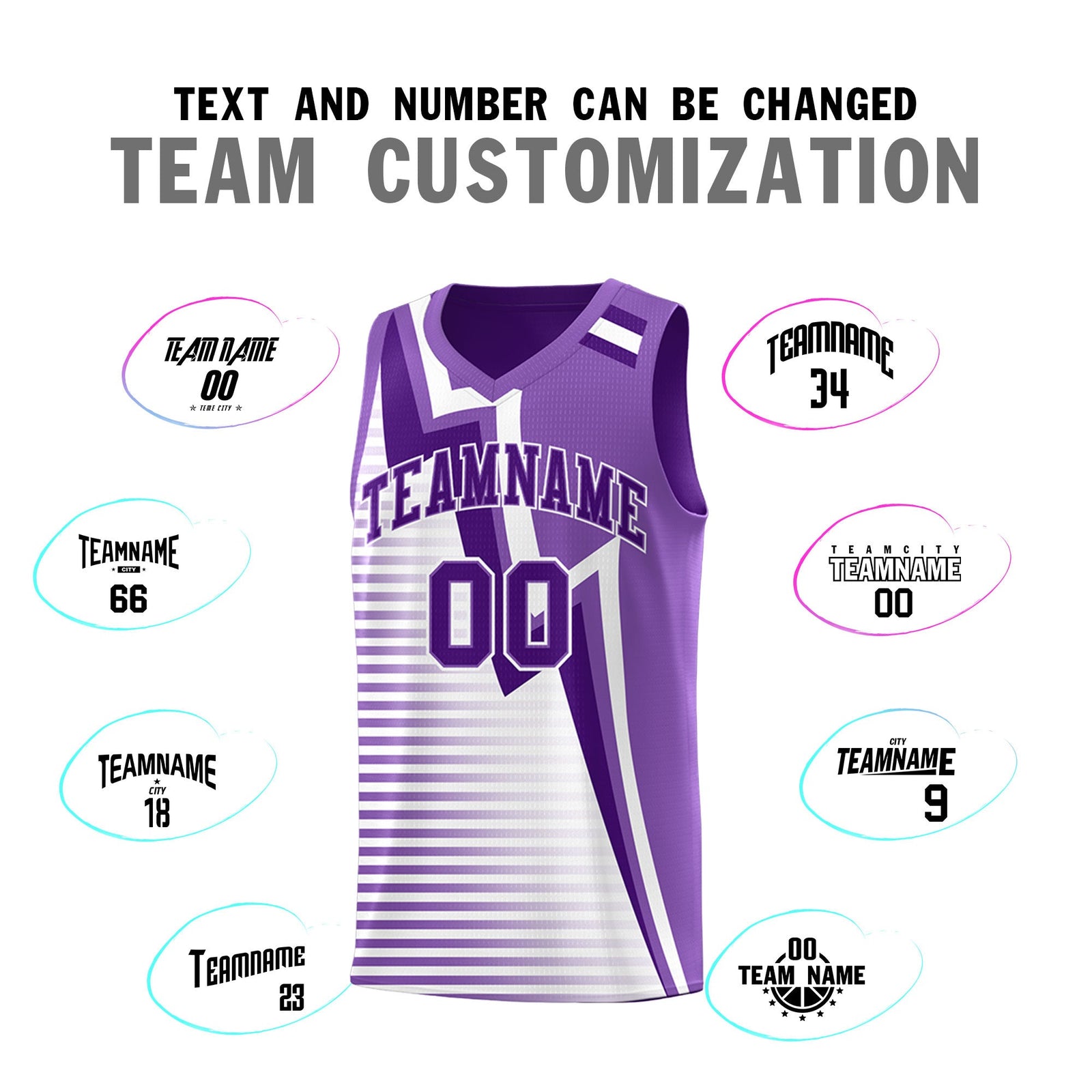 Custom Purple Light Purple White Gradient Stripes Lightning Pattern Reversible Sets Basketball Jersey| KXKSHOP