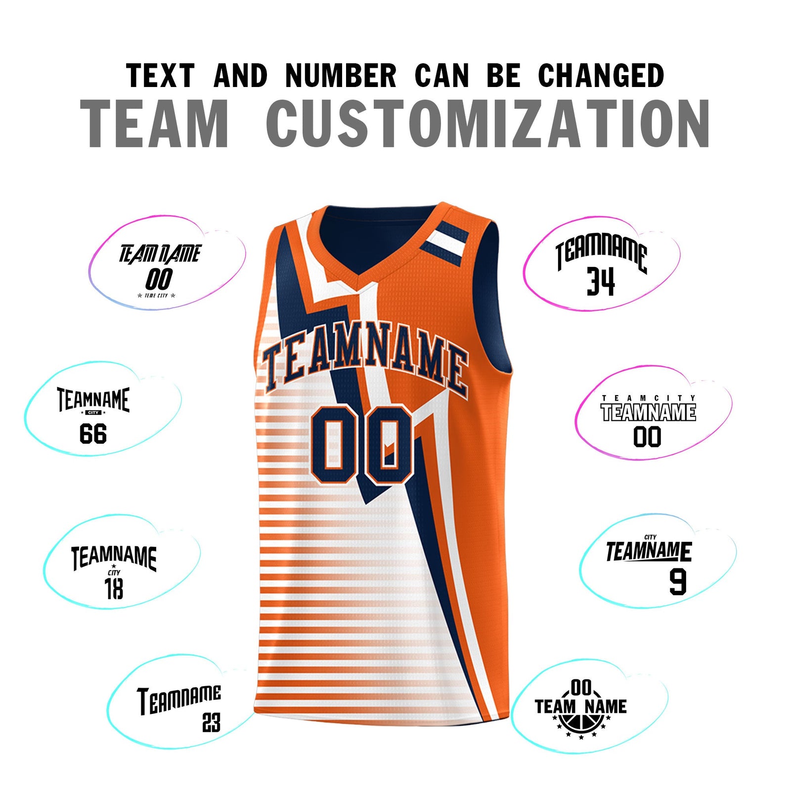 Custom Navy Orange White Gradient Stripes Lightning Pattern Reversible Sets Basketball Jersey| KXKSHOP