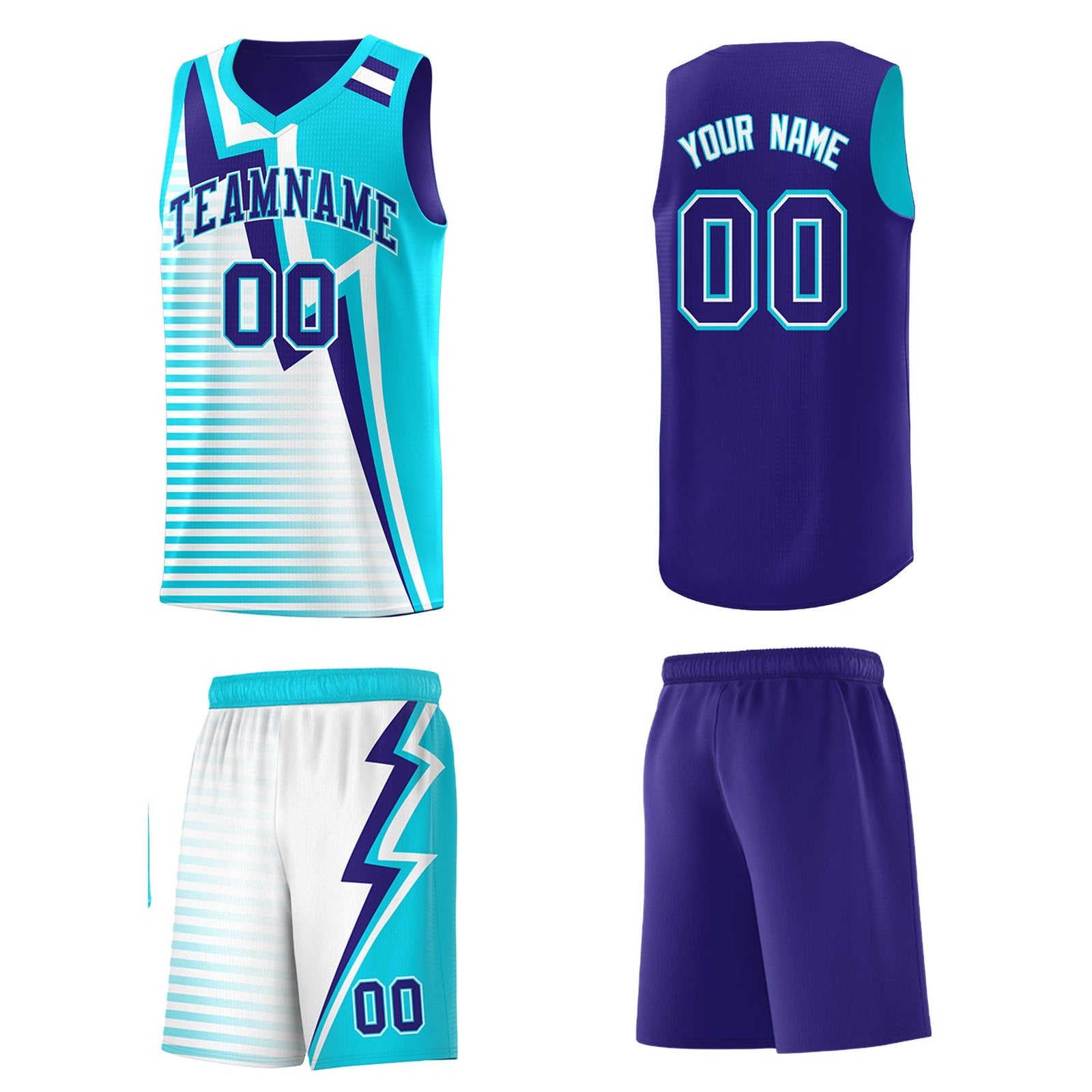 Custom Sky Blue Royal White Gradient Stripes Lightning Pattern Reversible Sets Basketball Jersey| KXKSHOP