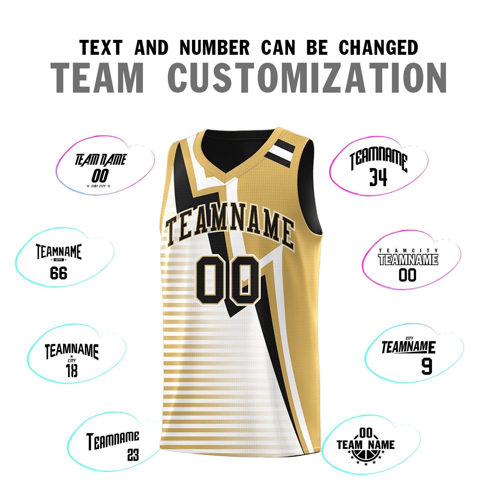 Custom Black Old Gold White Gradient Stripes Lightning Pattern Reversible Sets Basketball Jersey| KXKSHOP
