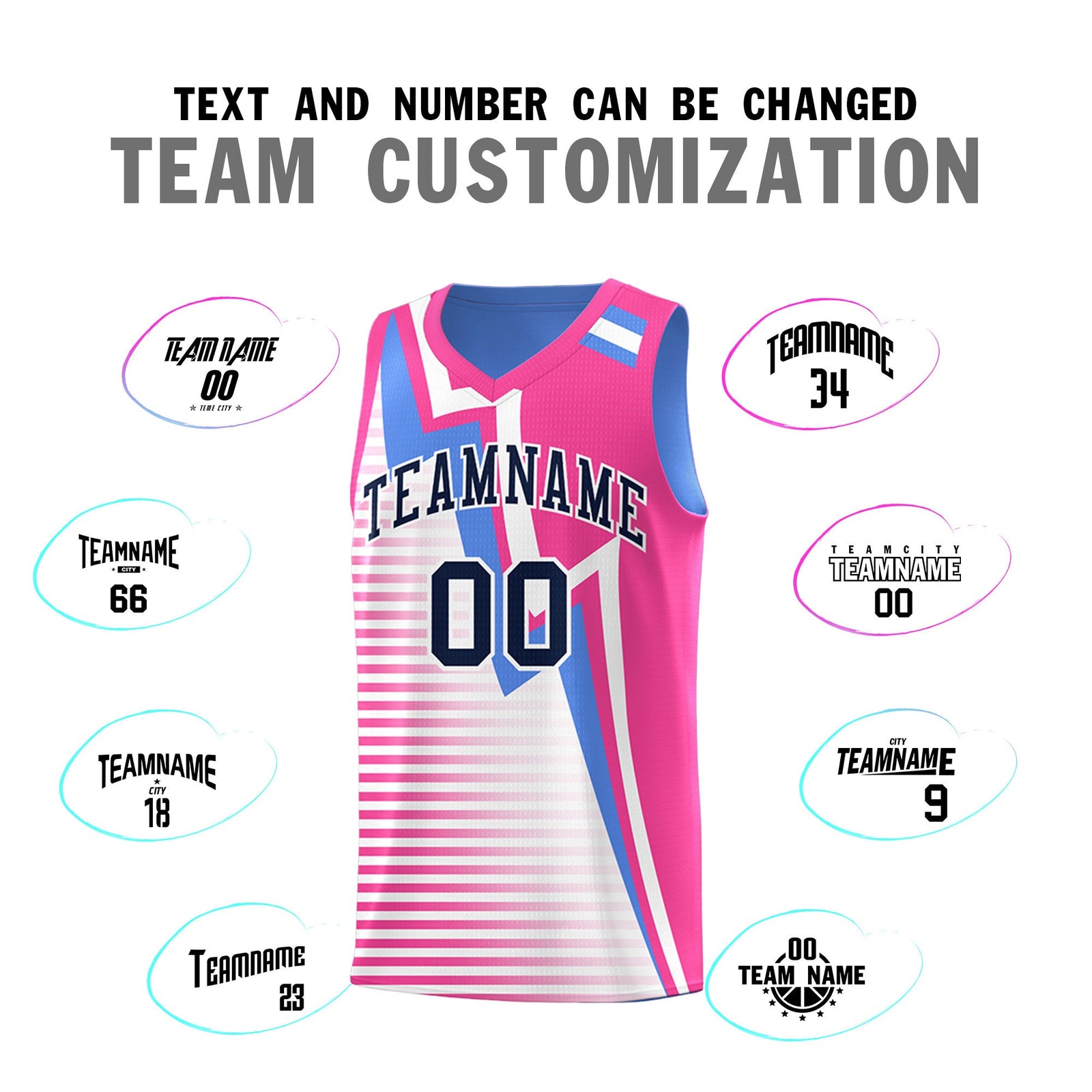 Custom Powder Blue Pink White Gradient Stripes Lightning Pattern Reversible Sets Basketball Jersey| KXKSHOP