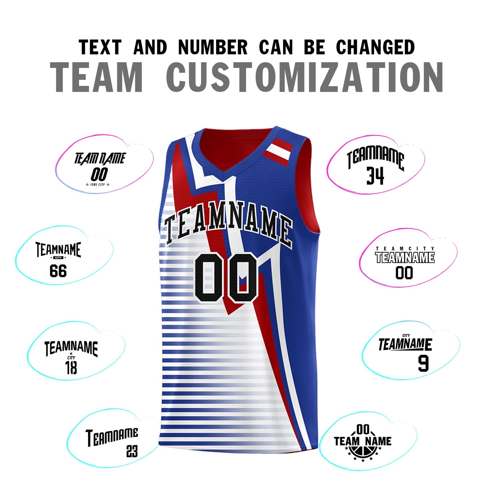 Custom Red Royal Blue White Gradient Stripes Lightning Pattern Reversible Sets Basketball Jersey| KXKSHOP