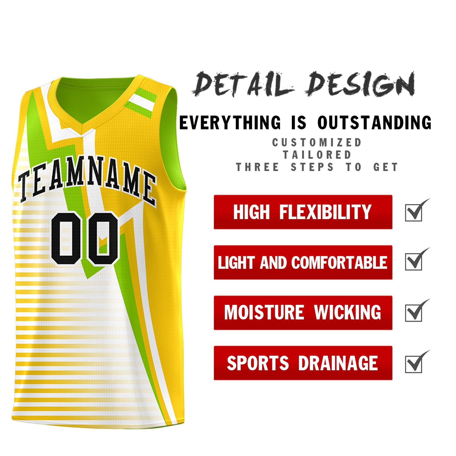 Custom Neon Green Gold White Gradient Stripes Lightning Pattern Reversible Sets Basketball Jersey| KXKSHOP