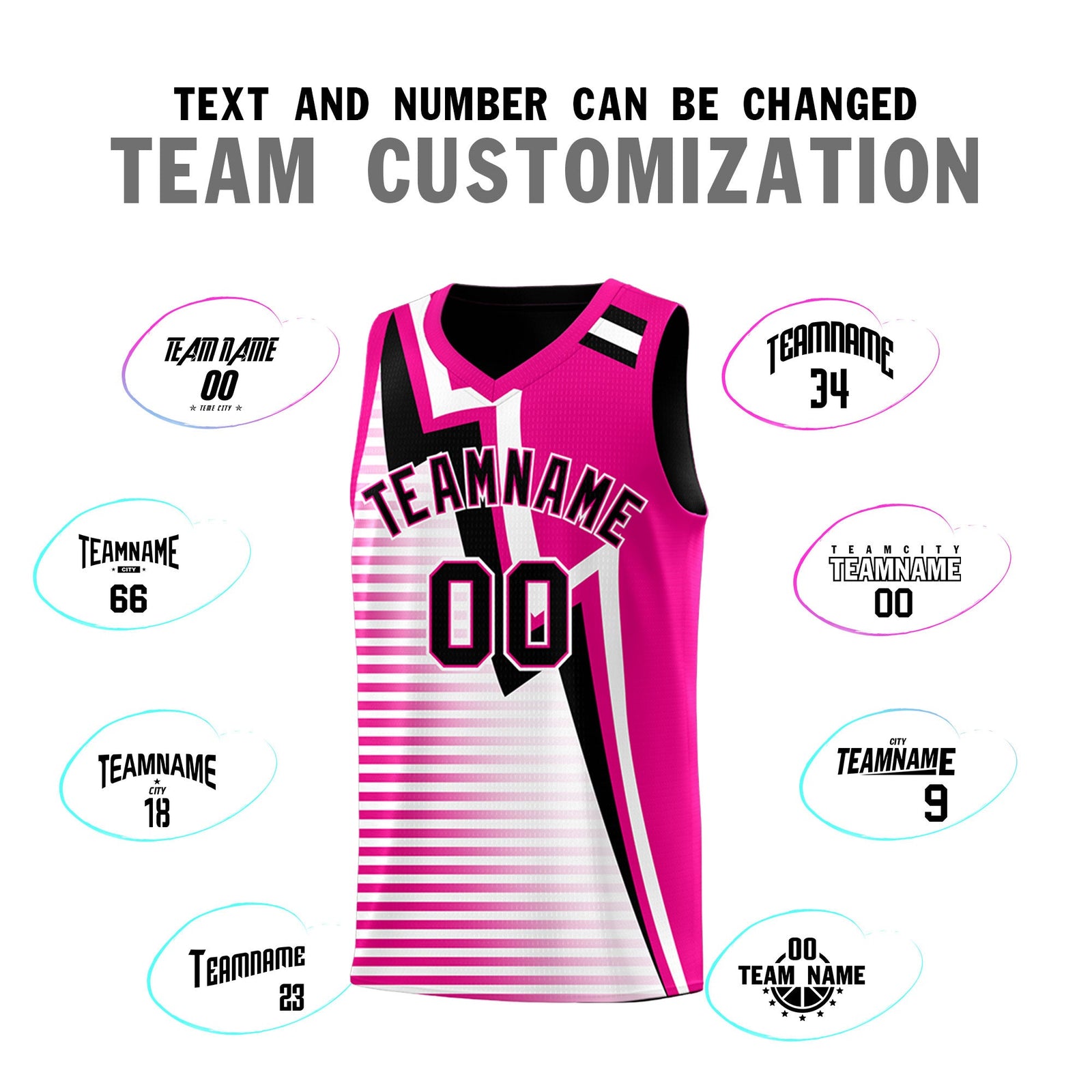 Custom Black Pink White Gradient Stripes Lightning Pattern Reversible Sets Basketball Jersey| KXKSHOP