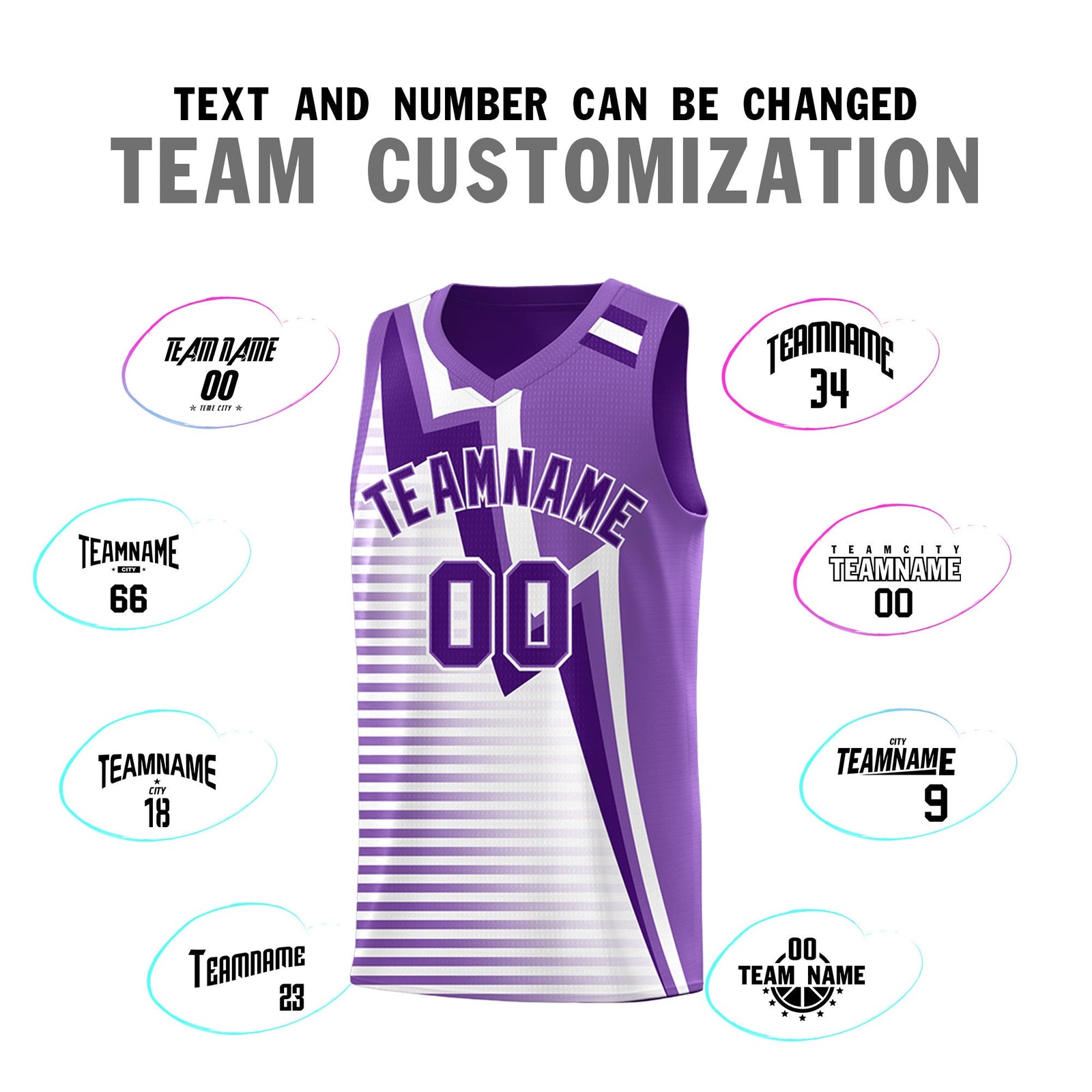 Custom Purple Light Purple White Gradient Stripes Lightning Pattern Reversible Sets Basketball Jersey| KXKSHOP