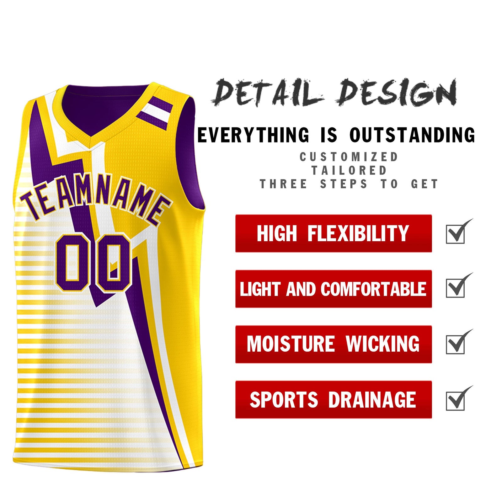 Custom Purple Gold White Gradient Stripes Lightning Pattern Reversible Sets Basketball Jersey| KXKSHOP