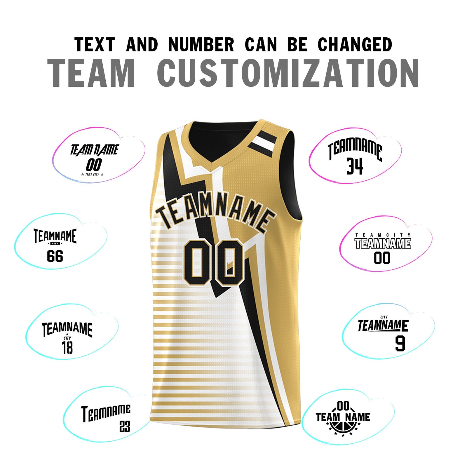 Custom Black Old Gold White Gradient Stripes Lightning Pattern Reversible Sets Basketball Jersey| KXKSHOP