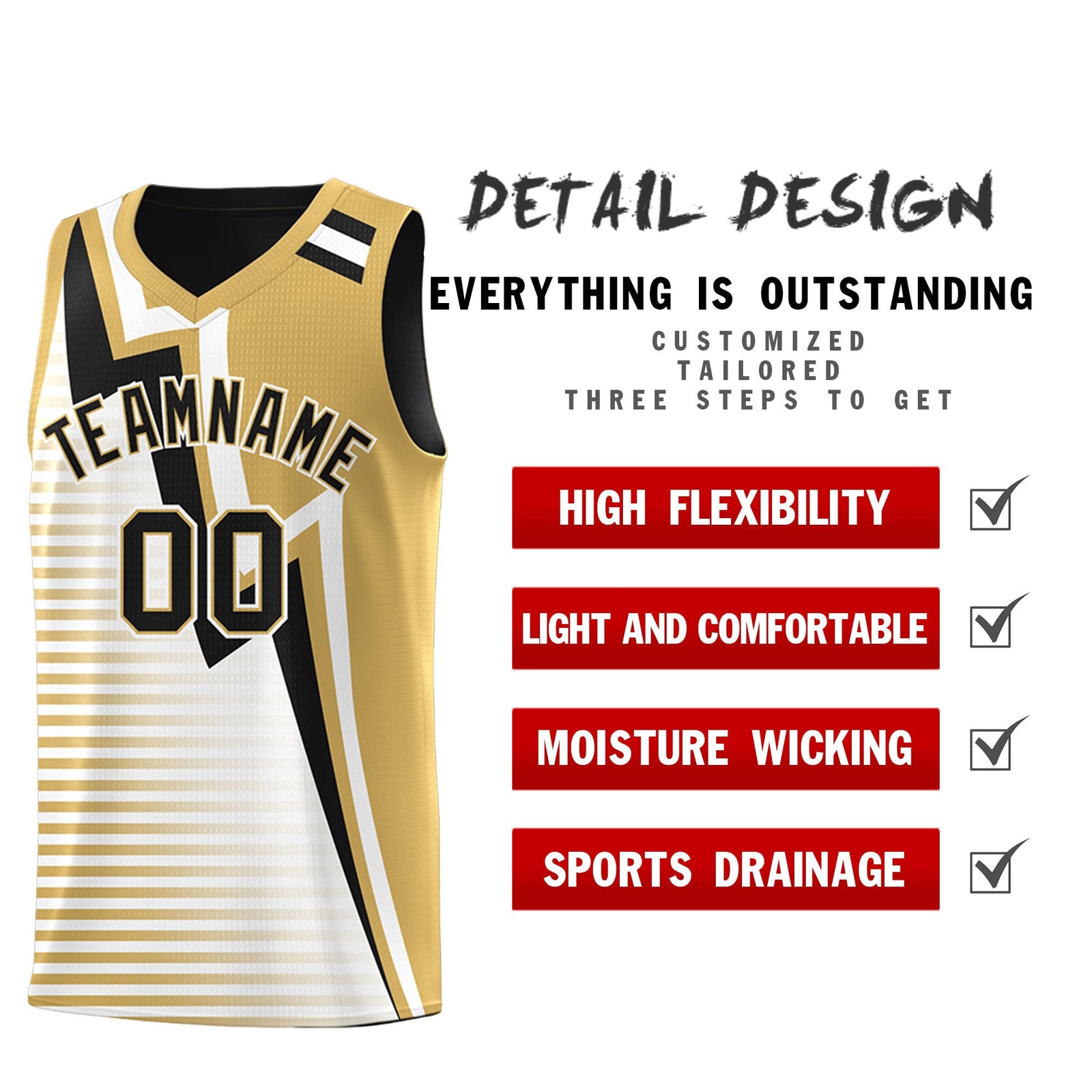 Custom Black Old Gold White Gradient Stripes Lightning Pattern Reversible Sets Basketball Jersey| KXKSHOP