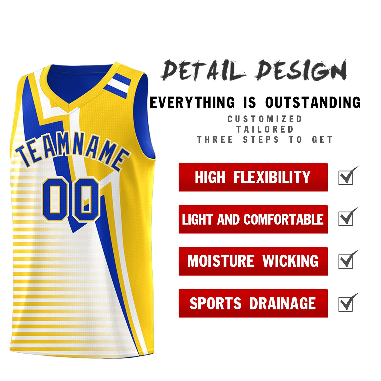 Custom Royal Blue Gold White Gradient Stripes Lightning Pattern Reversible Sets Basketball Jersey| KXKSHOP