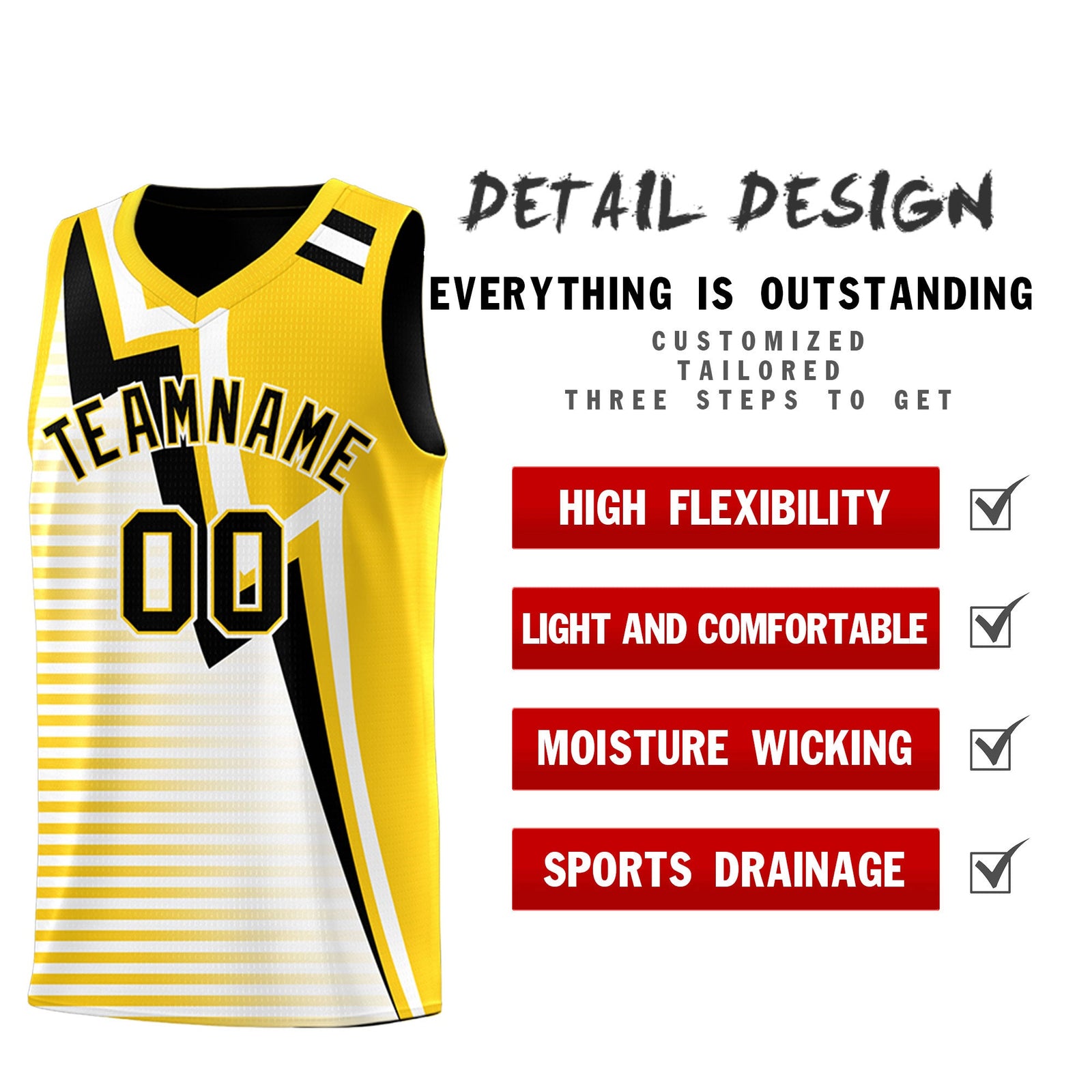 Custom Black Gold White Gradient Stripes Lightning Pattern Reversible Sets Basketball Jersey| KXKSHOP