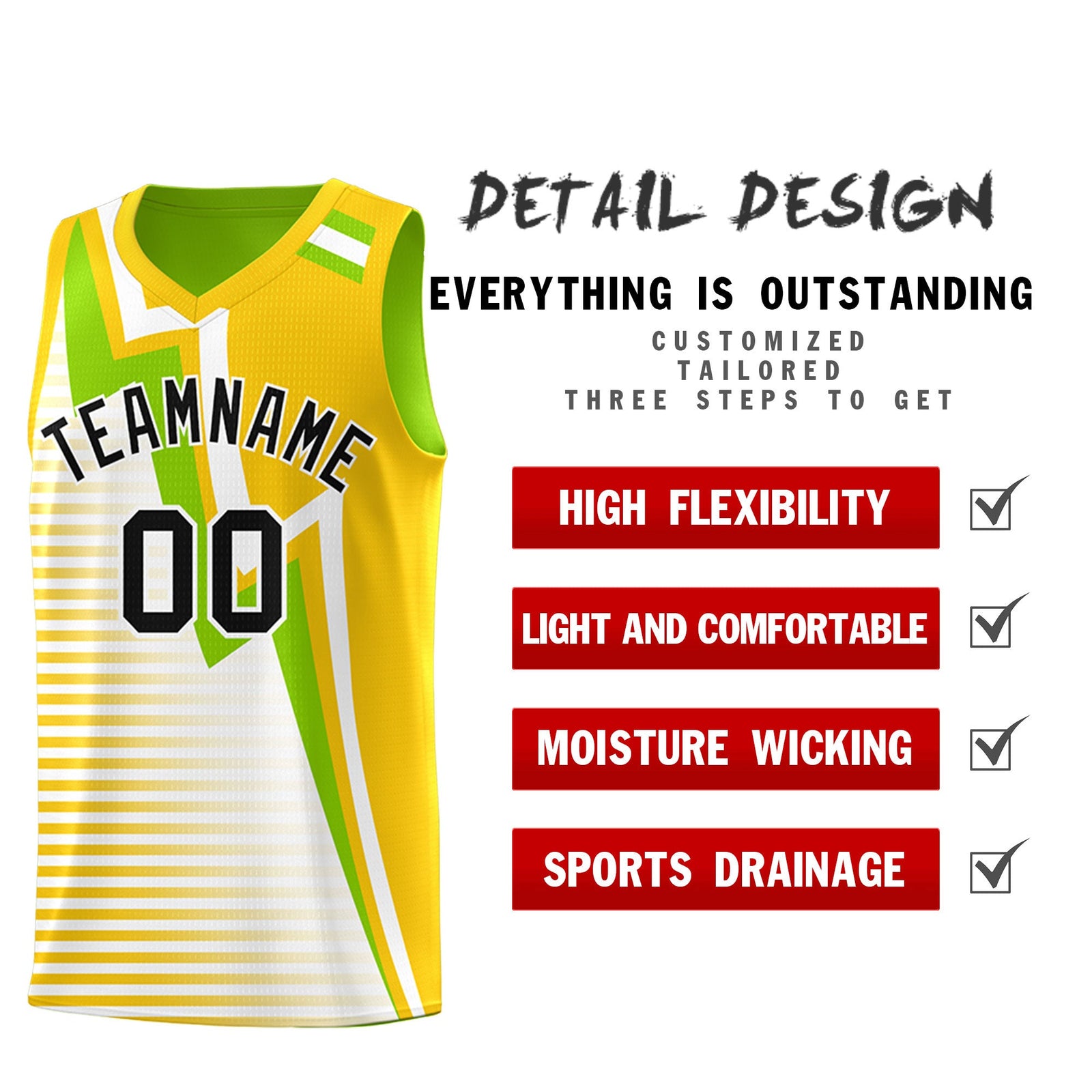 Custom Neon Green Gold White Gradient Stripes Lightning Pattern Reversible Sets Basketball Jersey| KXKSHOP