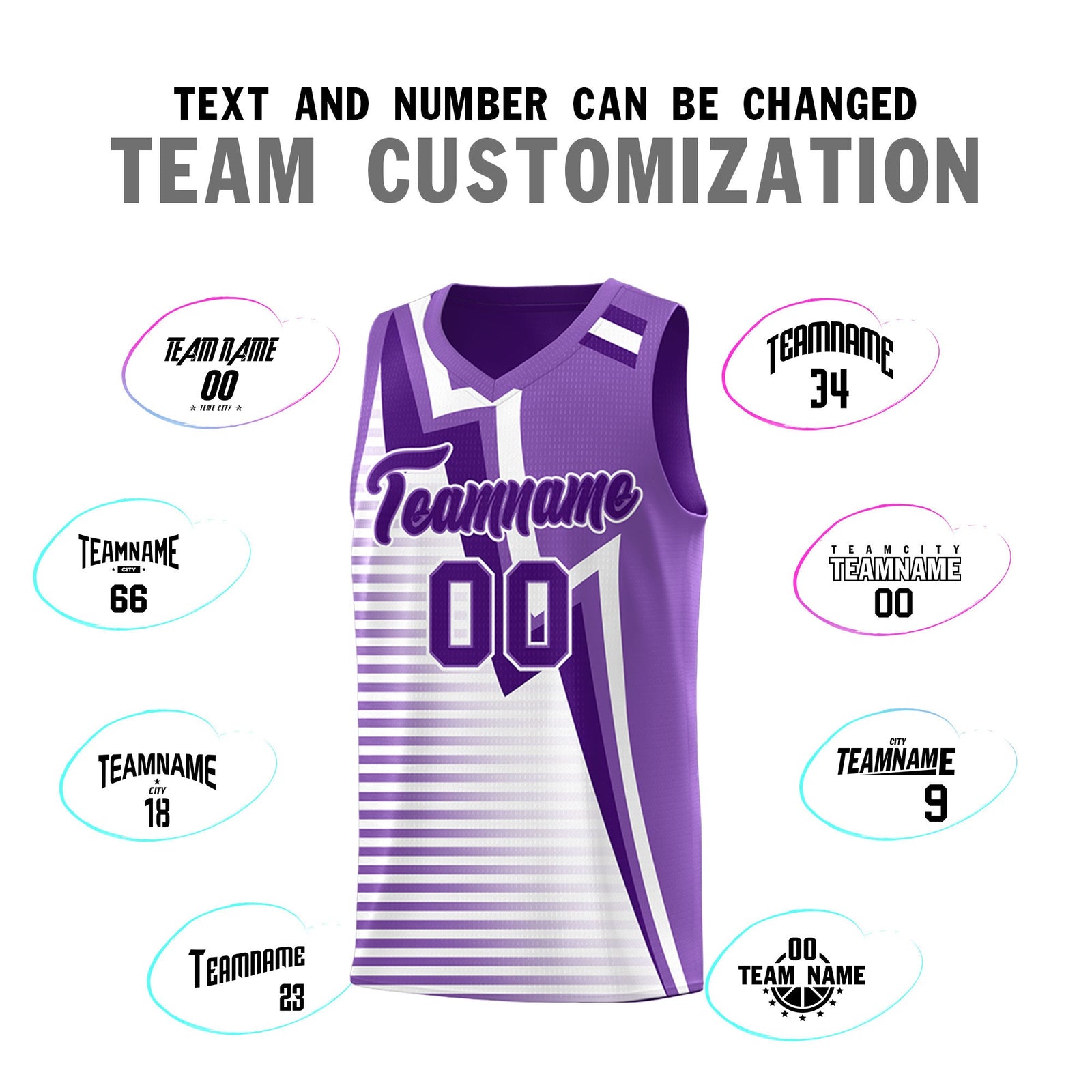 Custom Purple Light Purple White Gradient Stripes Lightning Pattern Reversible Sets Basketball Jersey| KXKSHOP
