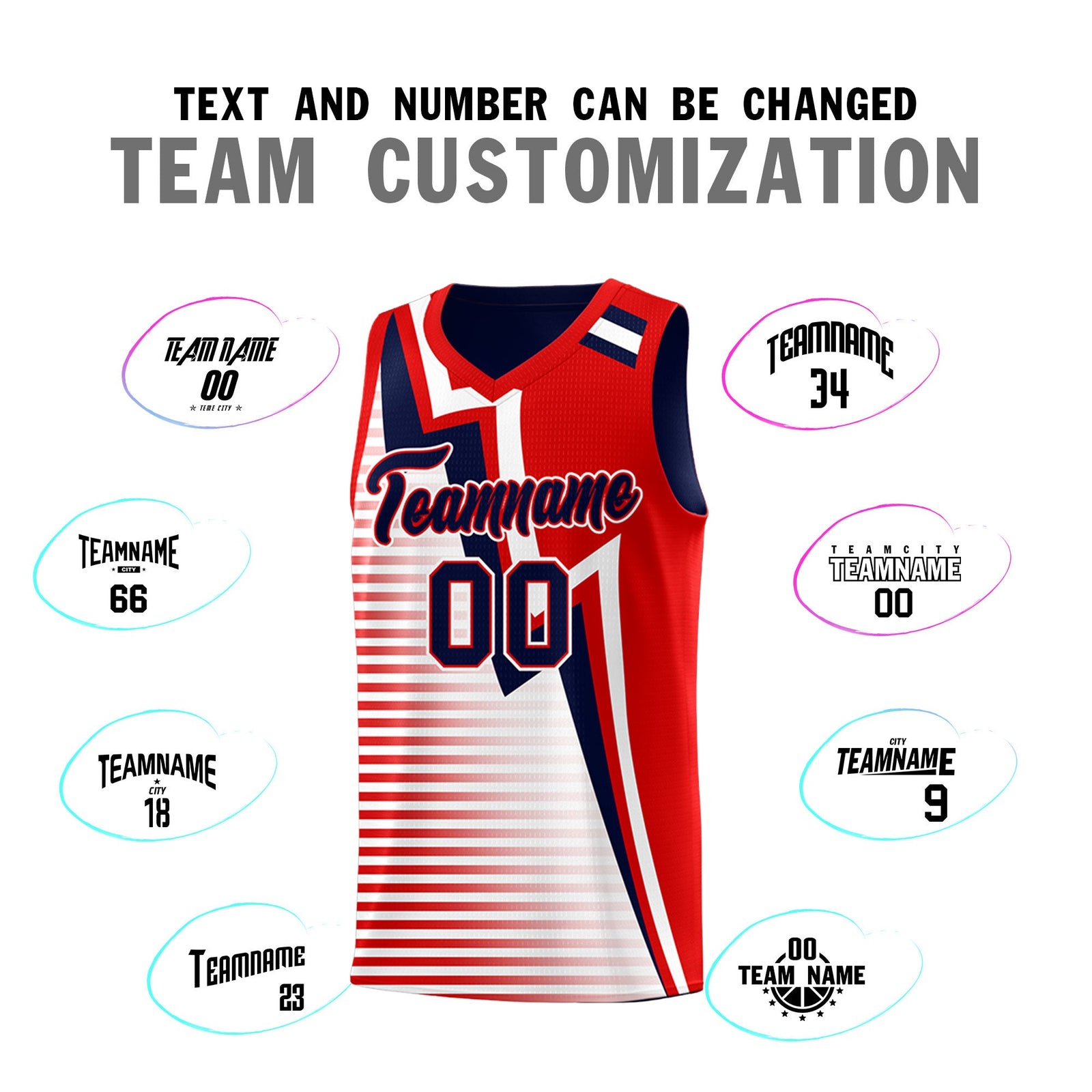 Custom Navy Red White Gradient Stripes Lightning Pattern Reversible Sets Basketball Jersey| KXKSHOP