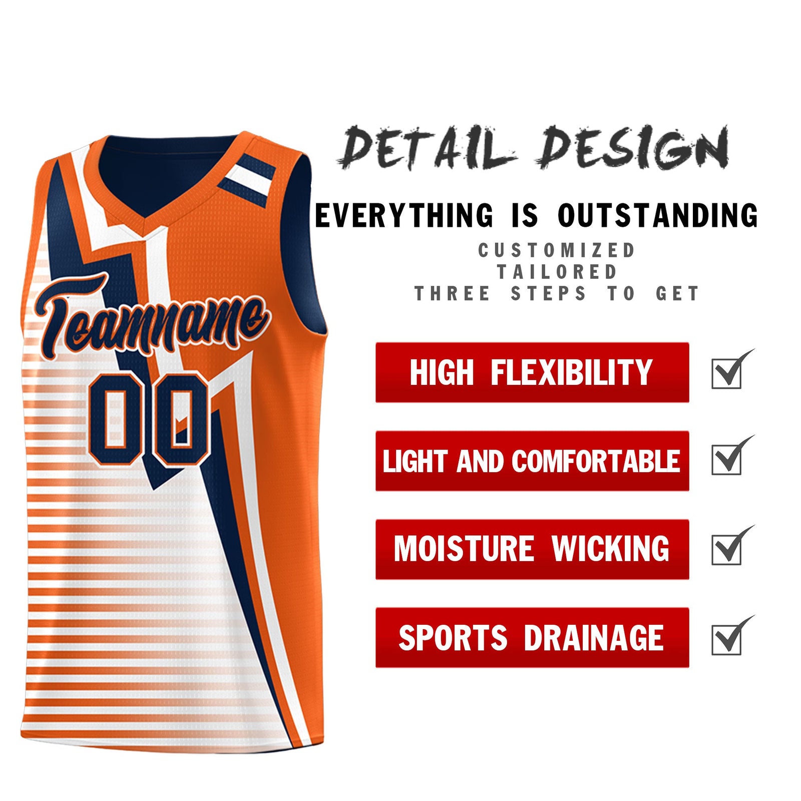 Custom Navy Orange White Gradient Stripes Lightning Pattern Reversible Sets Basketball Jersey| KXKSHOP