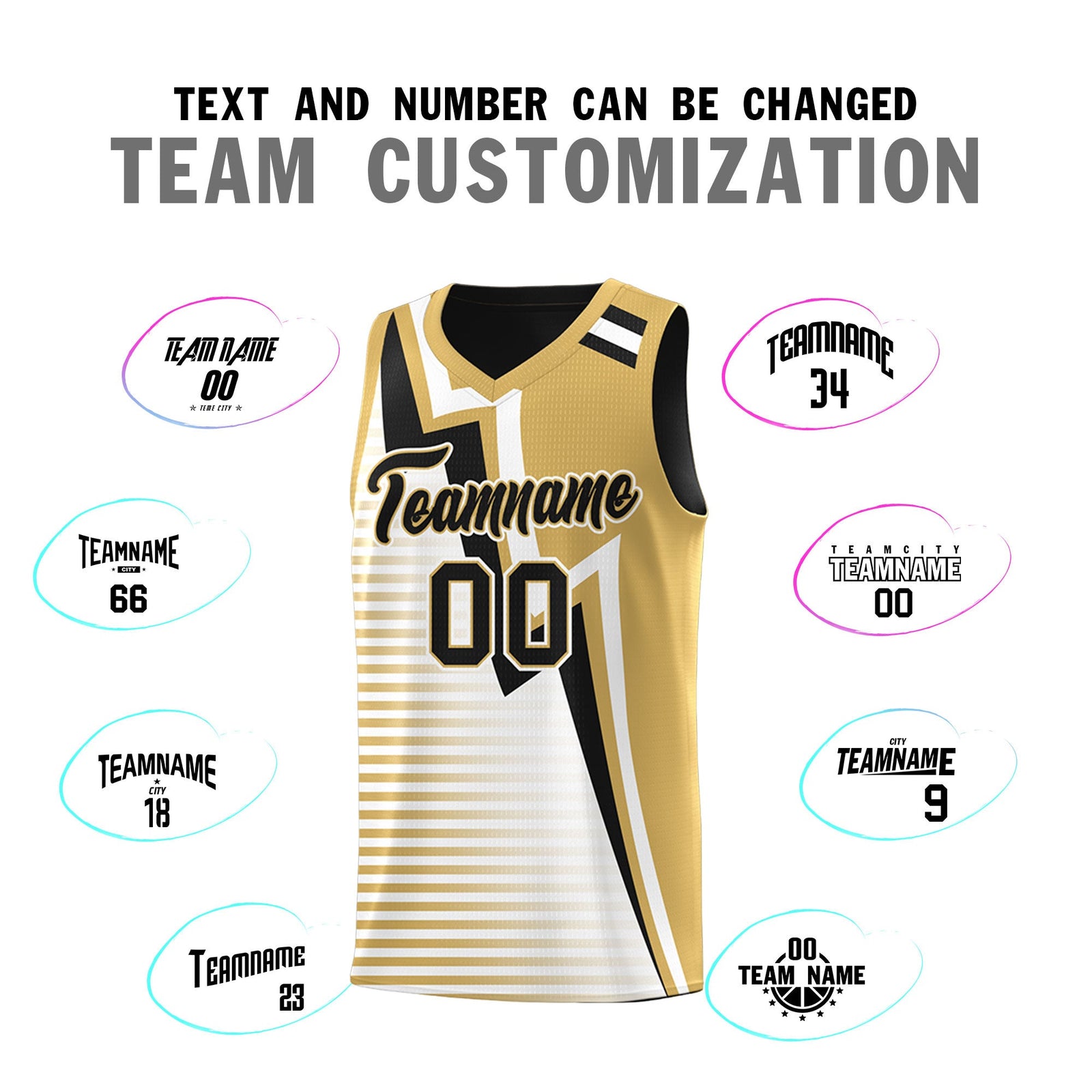 Custom Black Old Gold White Gradient Stripes Lightning Pattern Reversible Sets Basketball Jersey| KXKSHOP