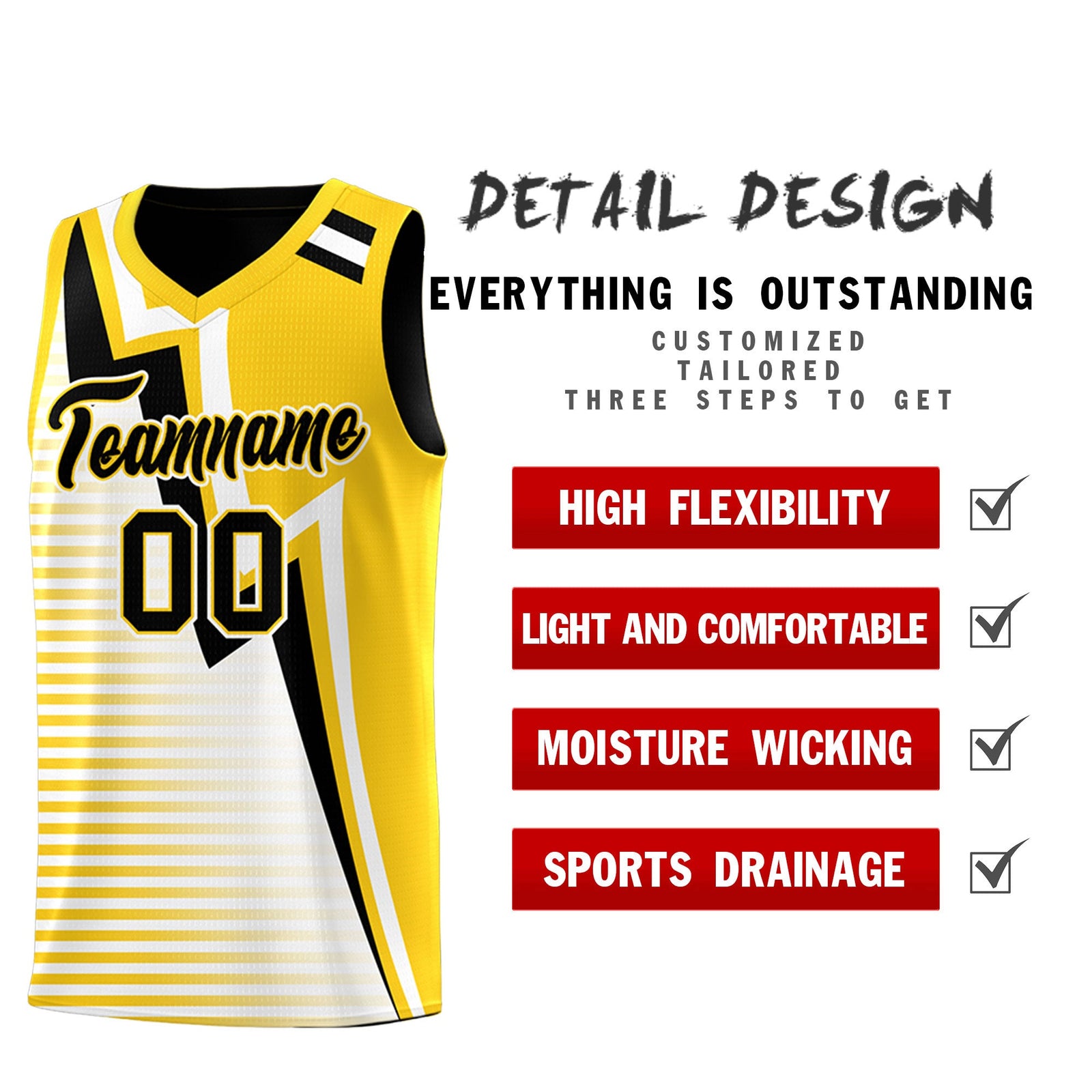 Custom Black Gold White Gradient Stripes Lightning Pattern Reversible Sets Basketball Jersey| KXKSHOP