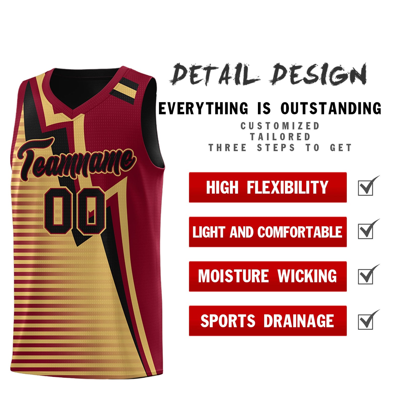 Custom Black Old Gold Crimson Gradient Stripes Lightning Pattern Reversible Sets Basketball Jersey| KXKSHOP