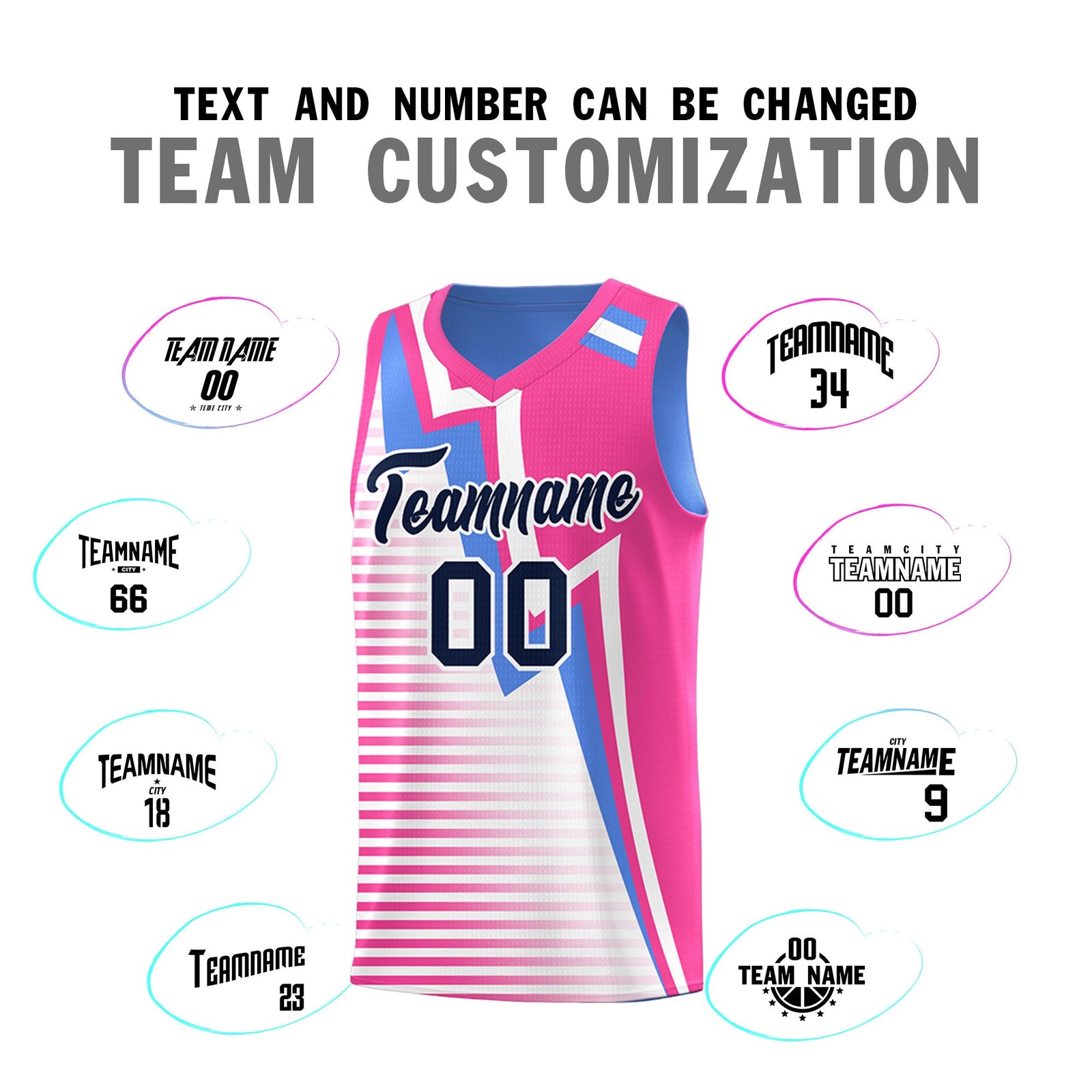 Custom Powder Blue Pink White Gradient Stripes Lightning Pattern Reversible Sets Basketball Jersey| KXKSHOP